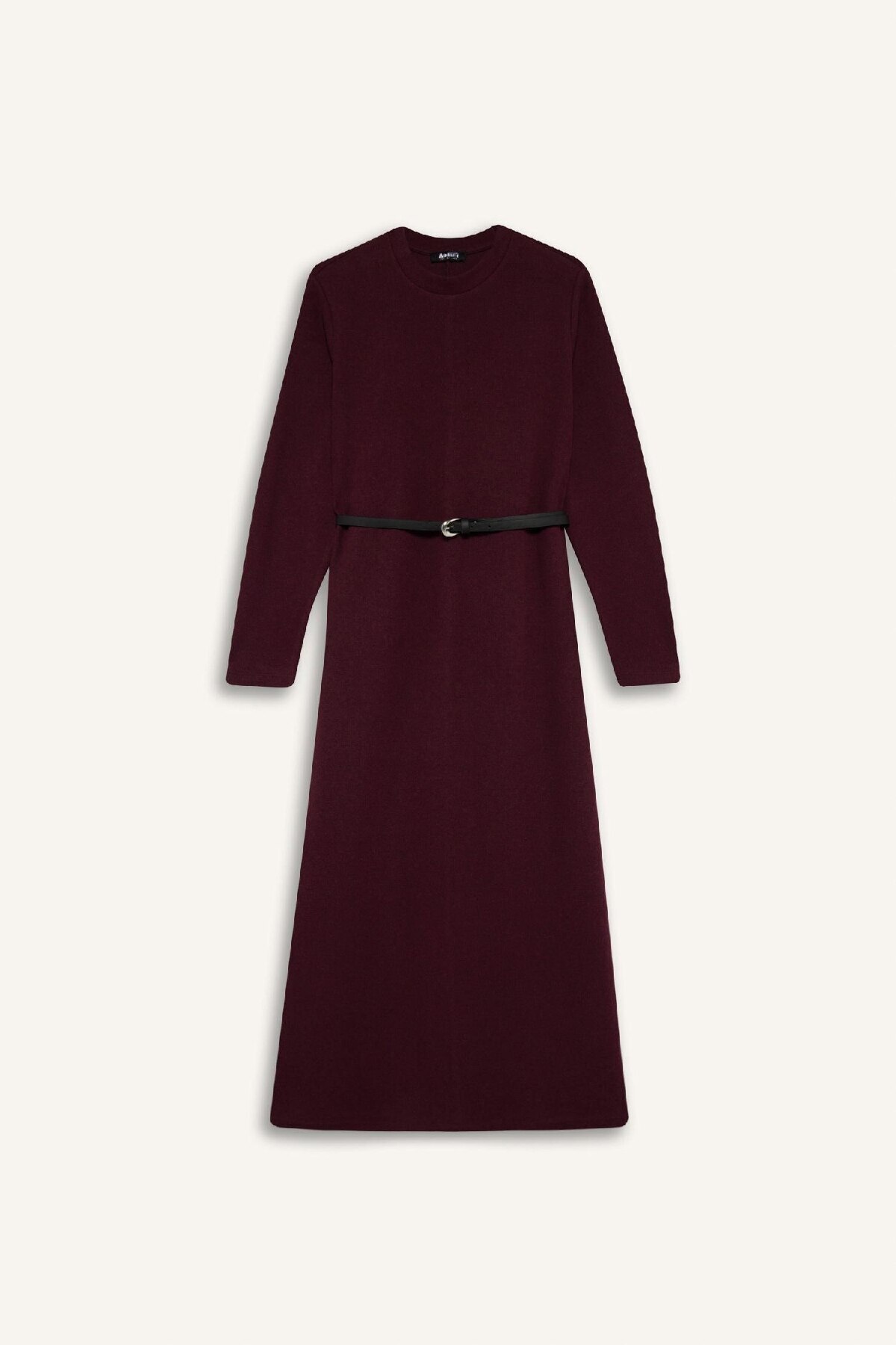 DeFacto-Reguläre Passform, Rundhalsausschnitt, lange Ärmel, Gürtel, Thessaloniki-Stoff, Maxi-Hijab-Kleid E5790ax25sp 6