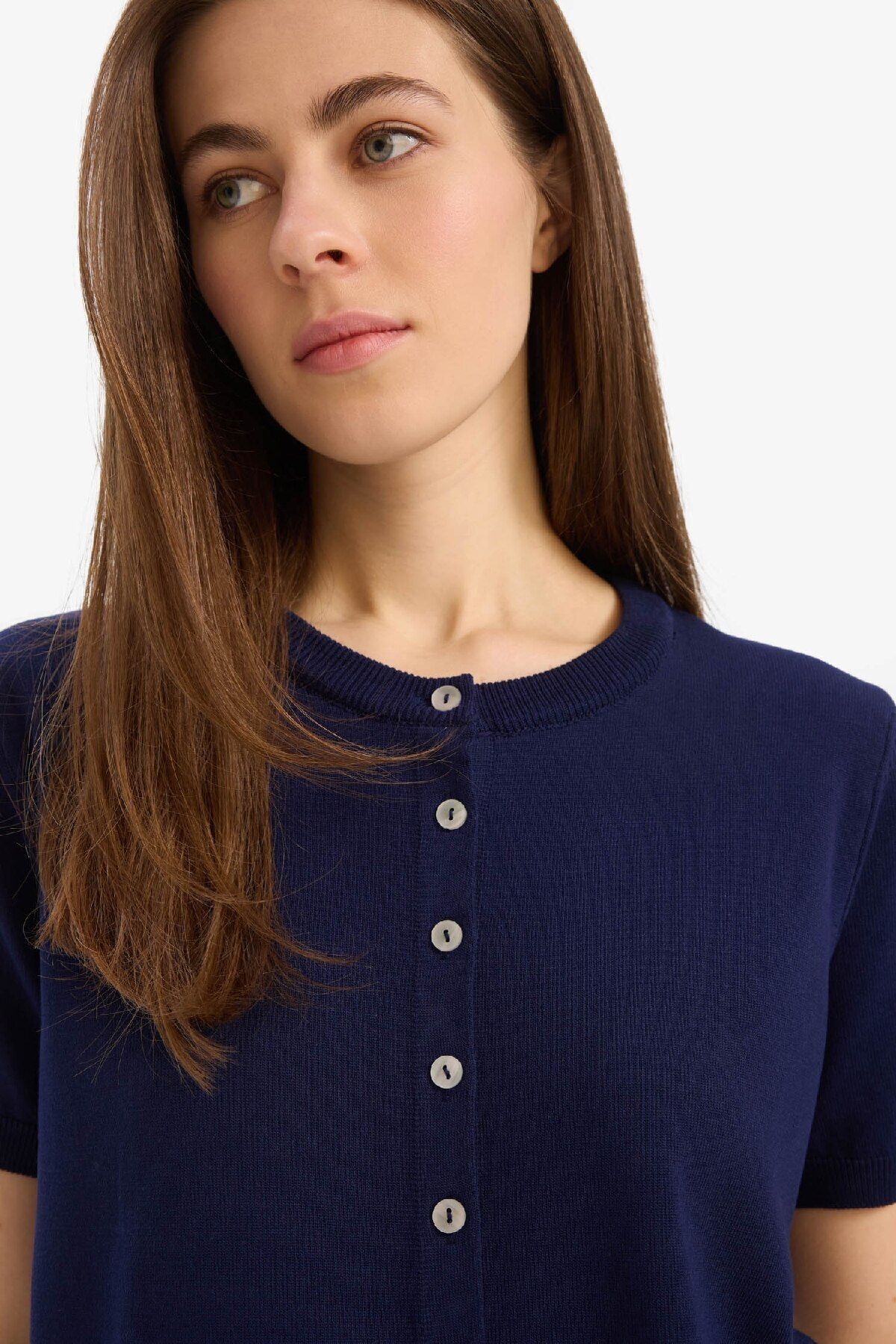 DeFacto-Regular Fit Rundhalsausschnitt Basic Plain Trikot Strickjacke E5770AX25SM 6