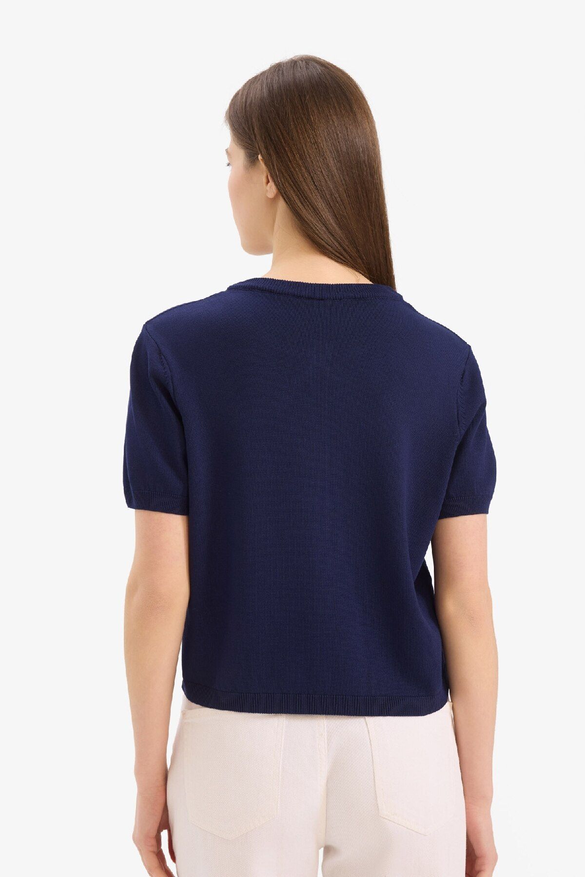 DeFacto-Regular Fit Rundhalsausschnitt Basic Plain Trikot Strickjacke E5770AX25SM 7
