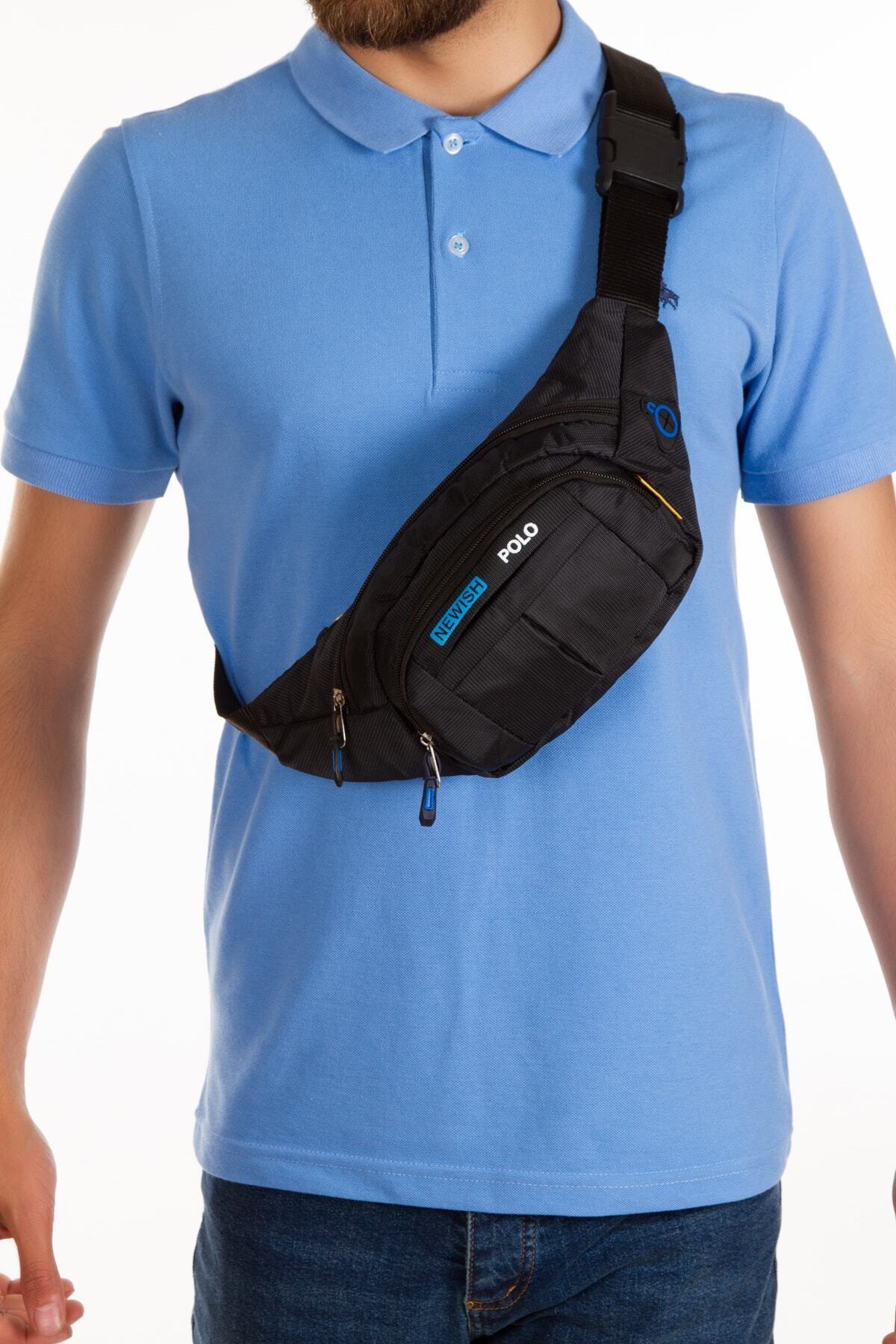 Newish Polo Su Geçirmez Kulaklık Usb Çıkışlı Unisex Siyah Çapraz Askılı Bel Omuz Ve Spor Çanta görsel 5