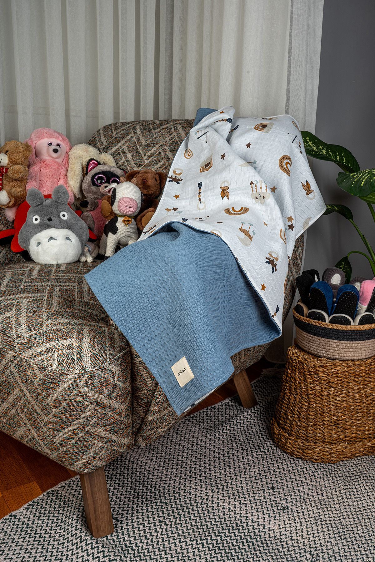 pufien-100 X 140 Multi-Pattern Reversible Muslin Baby Blanket, Multi-Purpose Waffle Muslin Blanket & Blanket 4