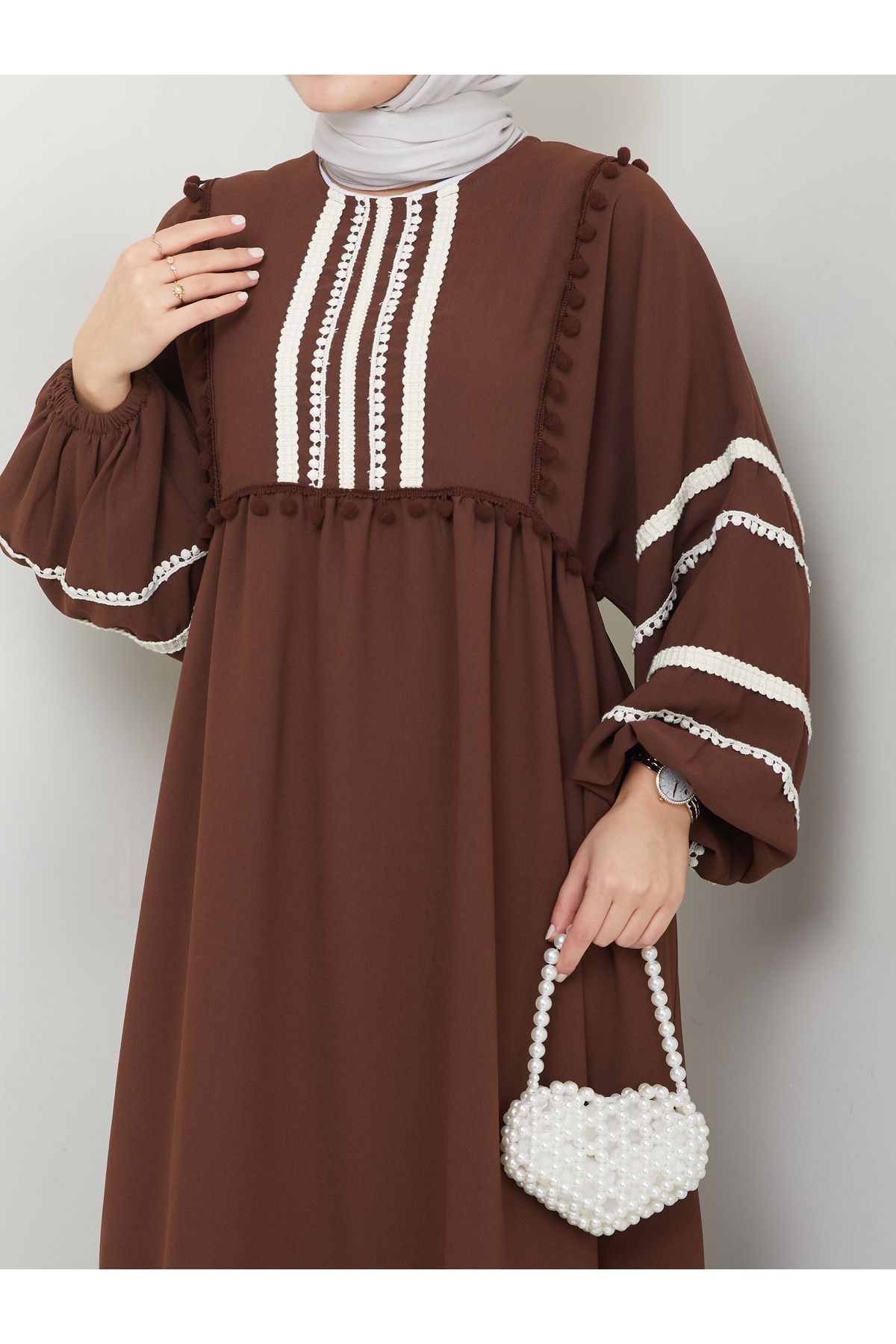 VOLT CLOTHİNG-Women's Stripe Embroidered Wide Dress 4