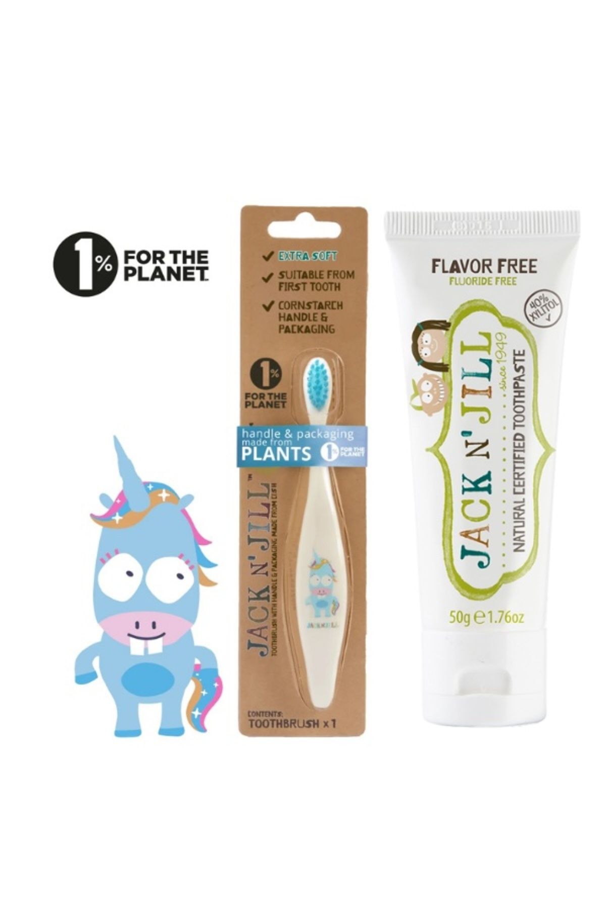 Jack N'Jill Bebek/Çocuk Diş Fırçalama Seti (Unicorn Diş Fırçası + Aromasız Aromalı Diş Macunu 50g)