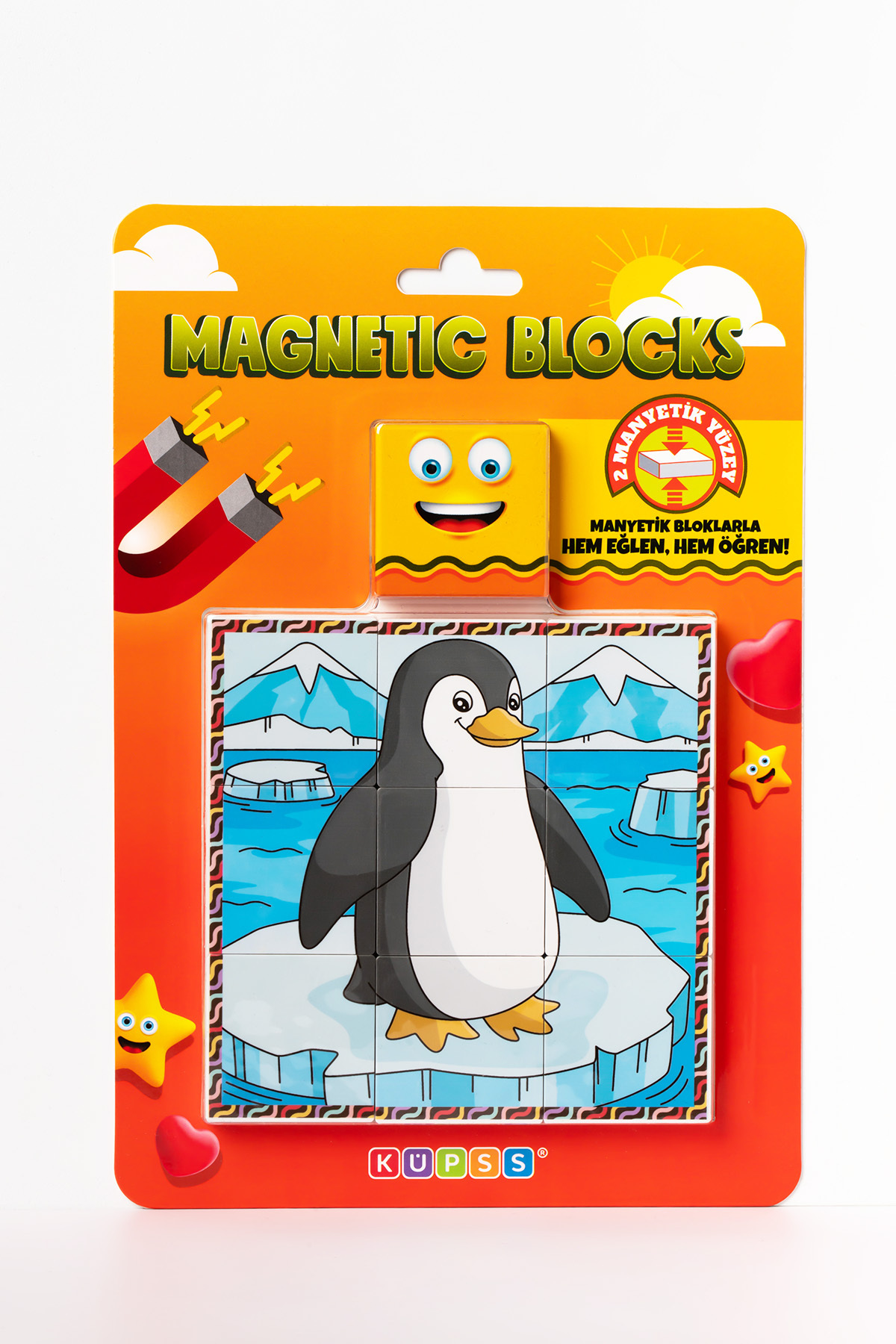 Manyetik Blok Çift Taraflı 9 Parçalı Mıknatıslı PENGUEN - KÖPEK BALIĞI Puzzle - 2 Görsel YapBoz