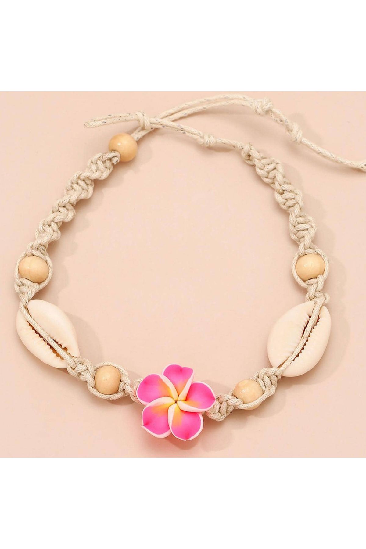 Choice-ASL70130C Neon Pink Color Flower Shell String Weaving Handmade Anklet Starfish Shell Turtle Charm Ad 1