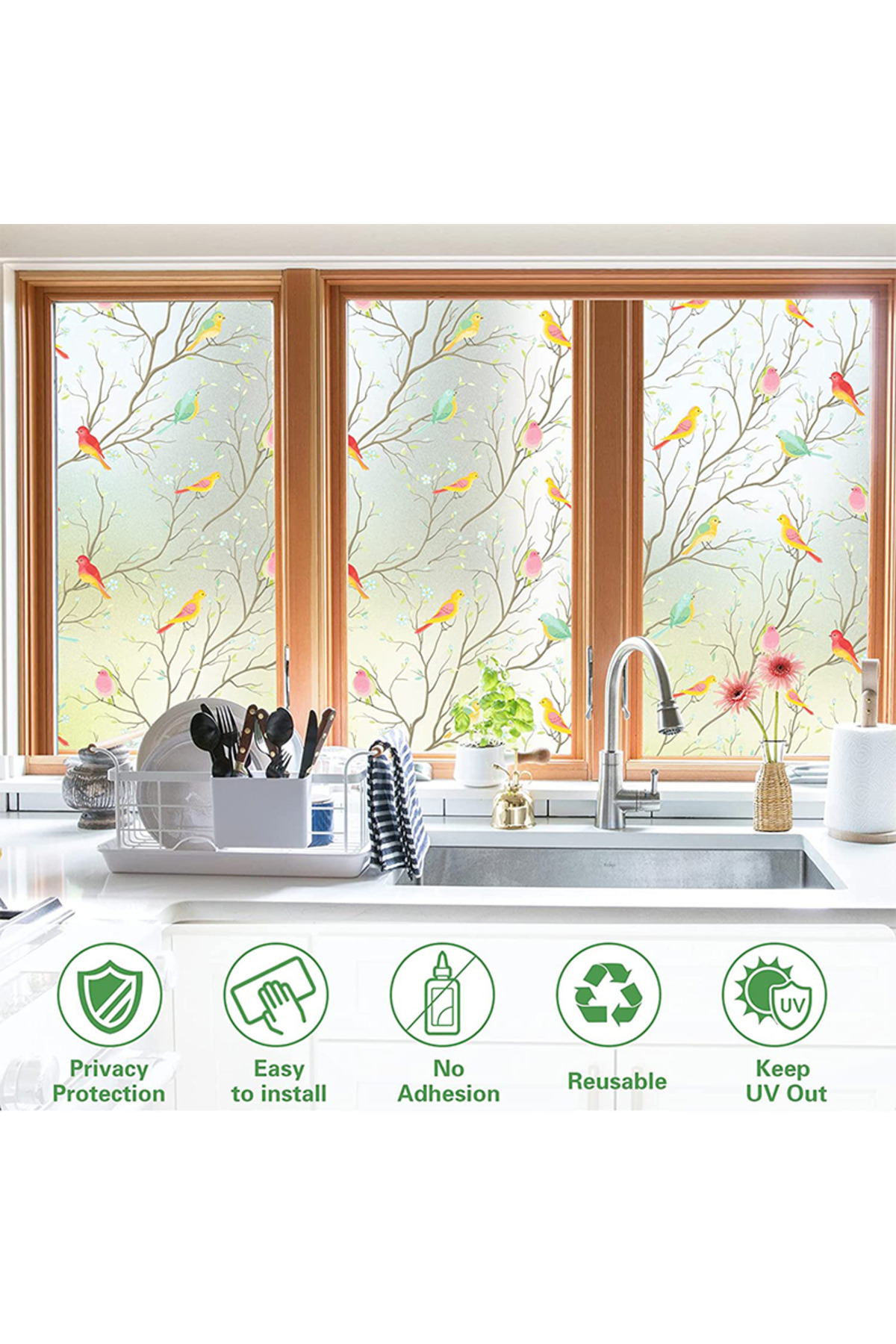 Choice-55x100cm Stained Glass Window Privacy Film Non-Adhesive Static Cling Sun Blocking Window Film Heat B 4