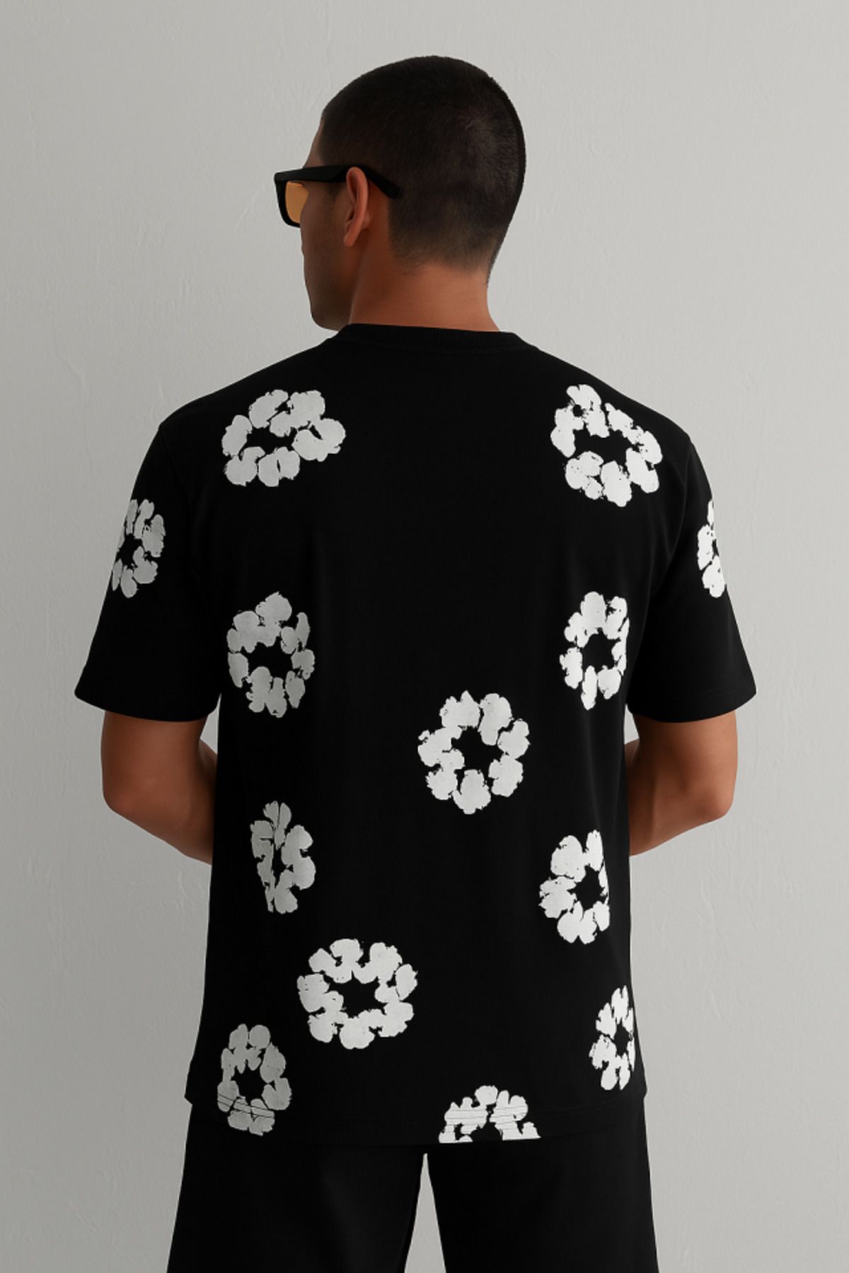 Albayrak Ön Ve Arka Baskılı Oversize Bisiklet Yaka T-shirt- Siyah