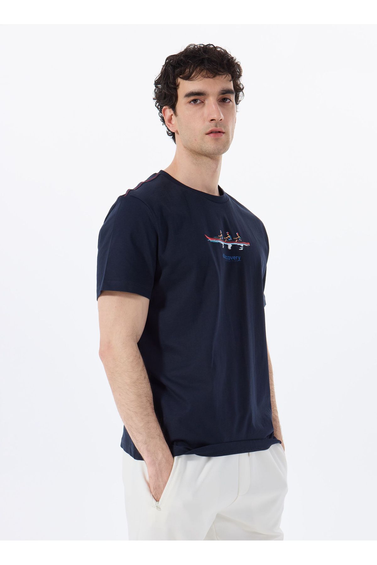 D5SM-TST3793 Lacivert Bisiklet Yaka Relaxed Baskılı Erkek T-Shirt