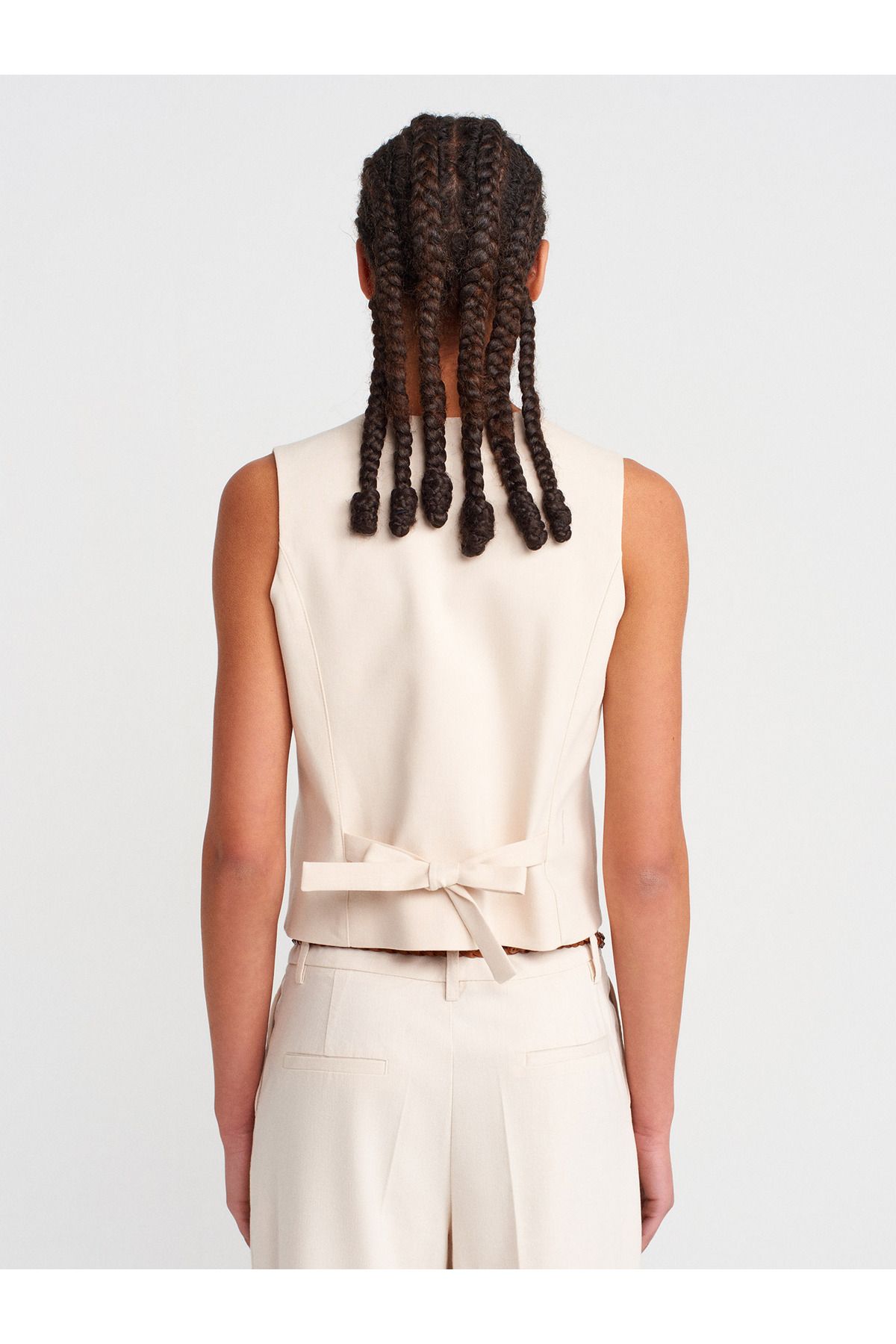 Dilvin-60580 V-Neck Buttoned Vest-Stone 2