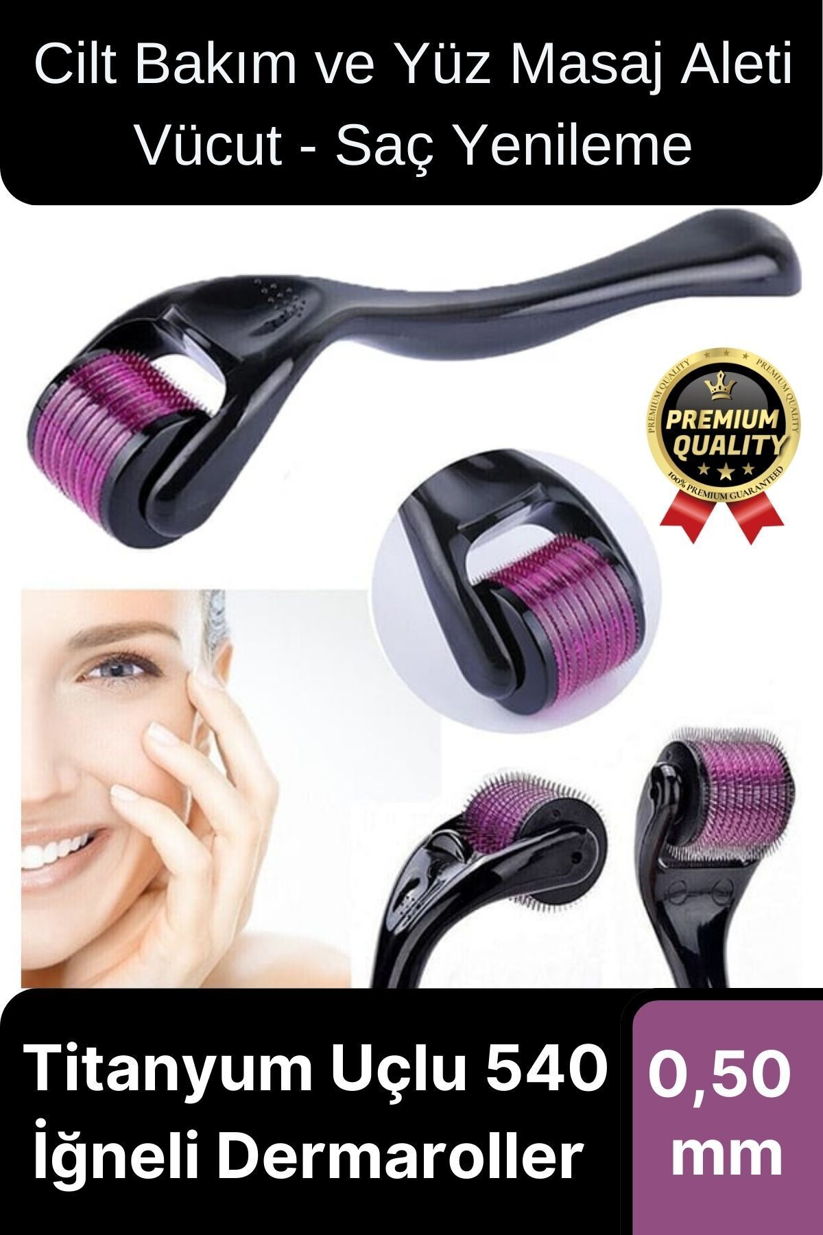 Svein Premium Cilt Bakım ve Yüz Masaj Aleti Vücut Yenileme Titanyum Uçlu 540 İğneli Dermaroller 0,50 mm