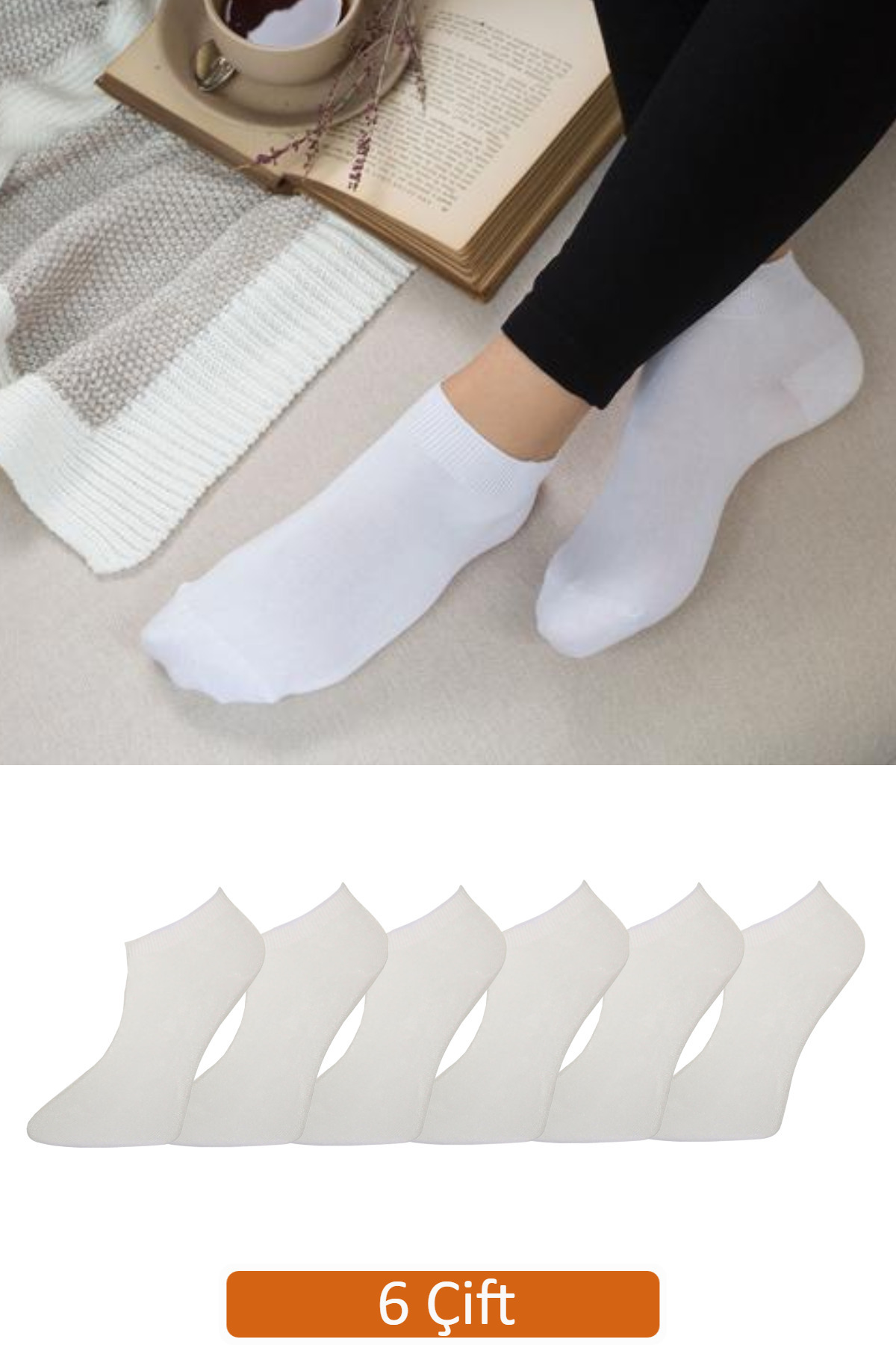 ,Women's 6-Pack White Bamboo Booties Socks