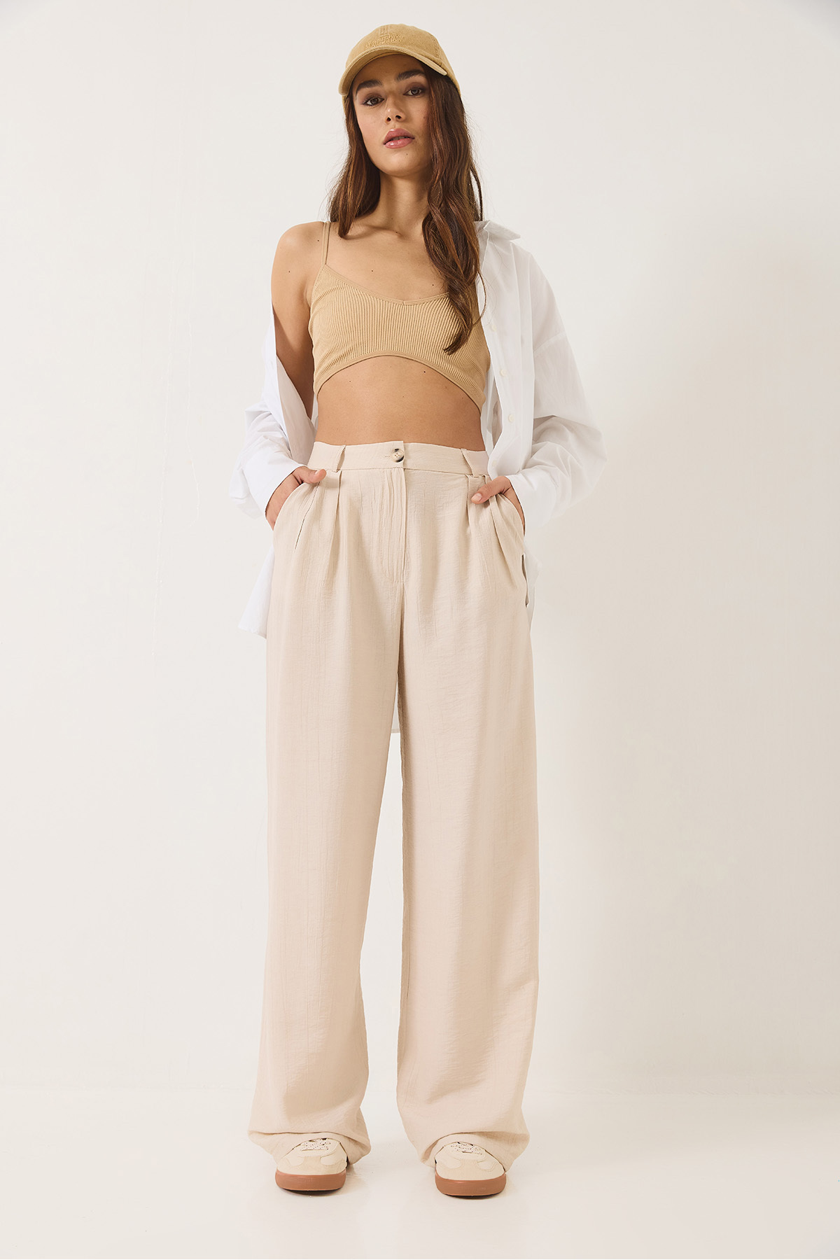 Bianco Lucci-Pantaloni de damă din stofă Palazzo cu buzunar 80115 60283049 5