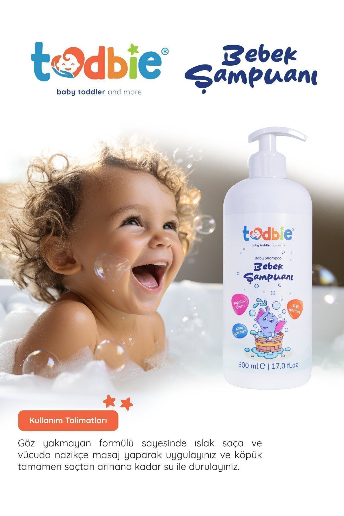 TODBİE 500 ml Bebek Ve Çocuk Şampuanı,saç&vücut,göz Yakmaz,alkolsüz,parabensiz,konak Önleyici,sles Içermez fotoğrafı 6 (önizleme)