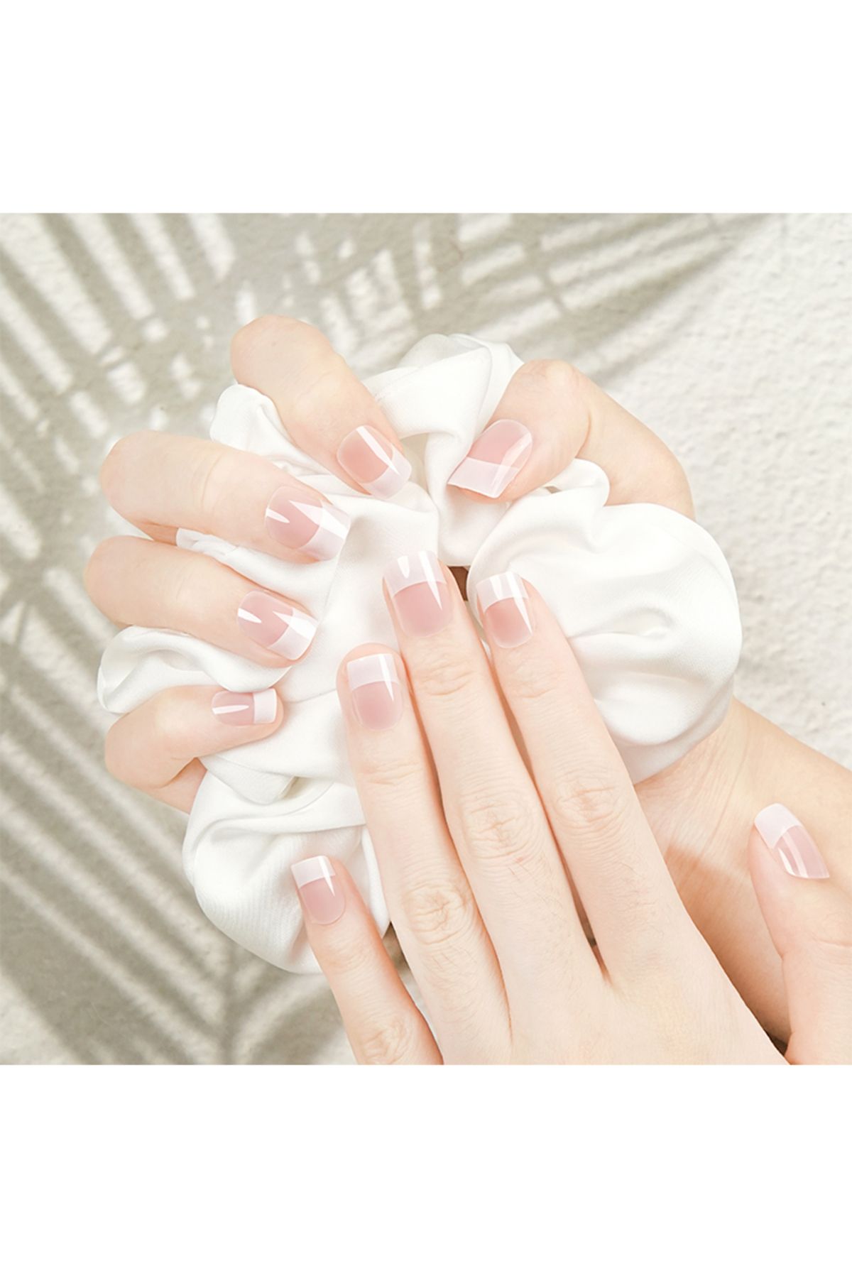 Youtrico-24pcs White Stripe Mirror Press-On Nails w/Glue & File 4
