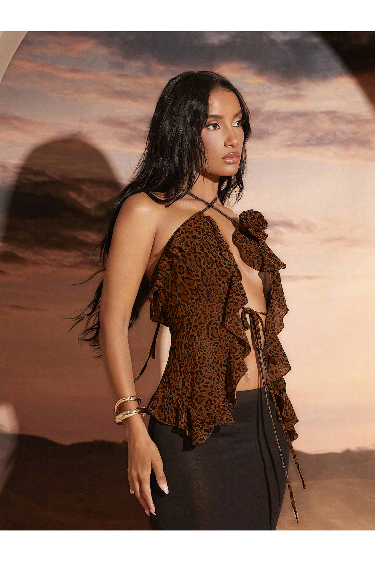 randevu  Fırfır Detaylı Bağlamalı Leopar Büstiyer - Görsel 5