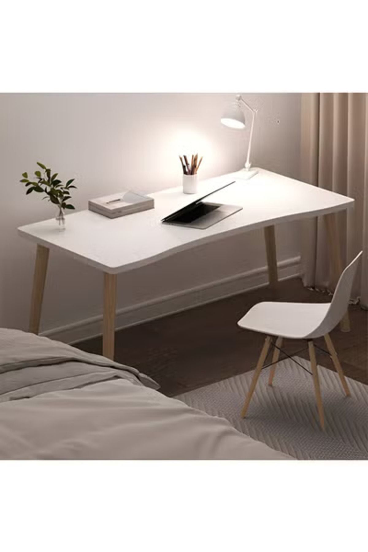Taimi-Computer Desk, Study Writing Table, Gaming Desk Curved Edge Table Design 120x60x73cm - White 4