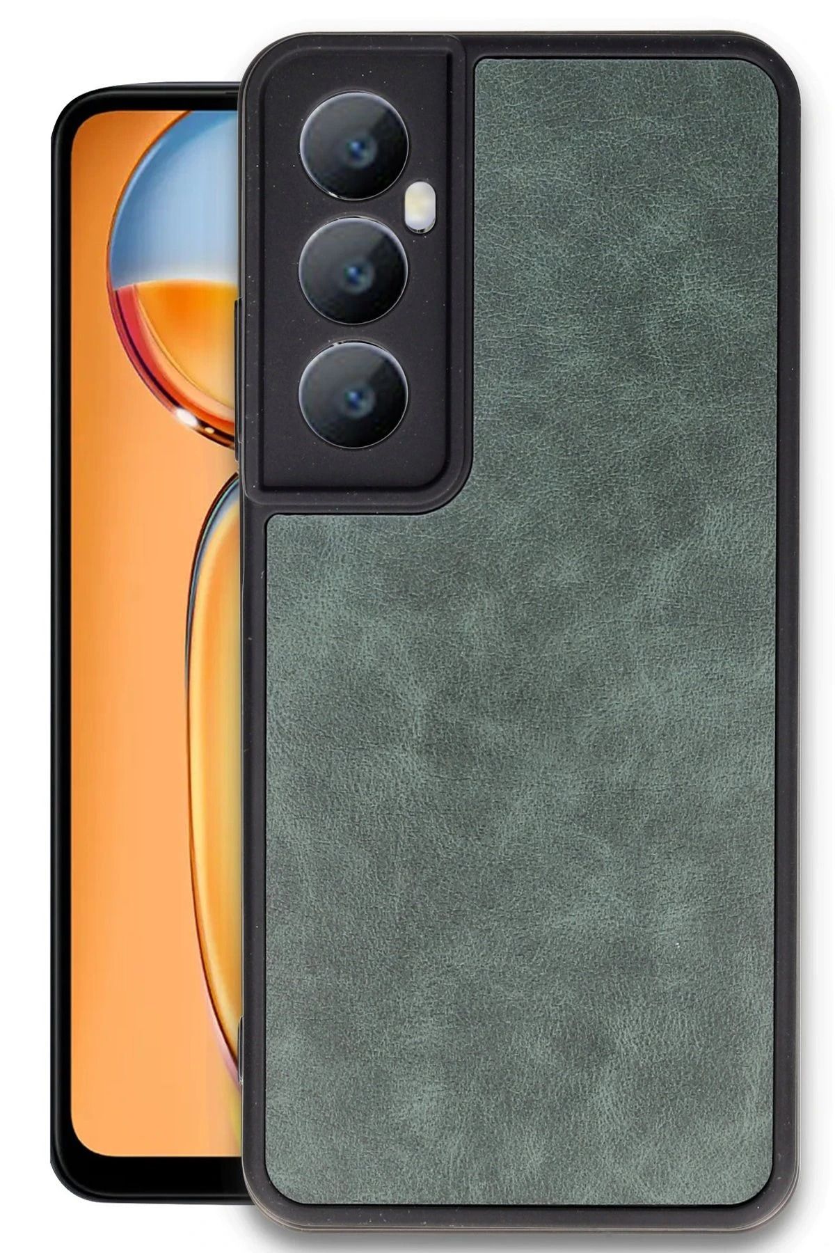 NewFace Realme C65 Kılıf Aras Deri Kapak - Koyu Yeşil HNZRN