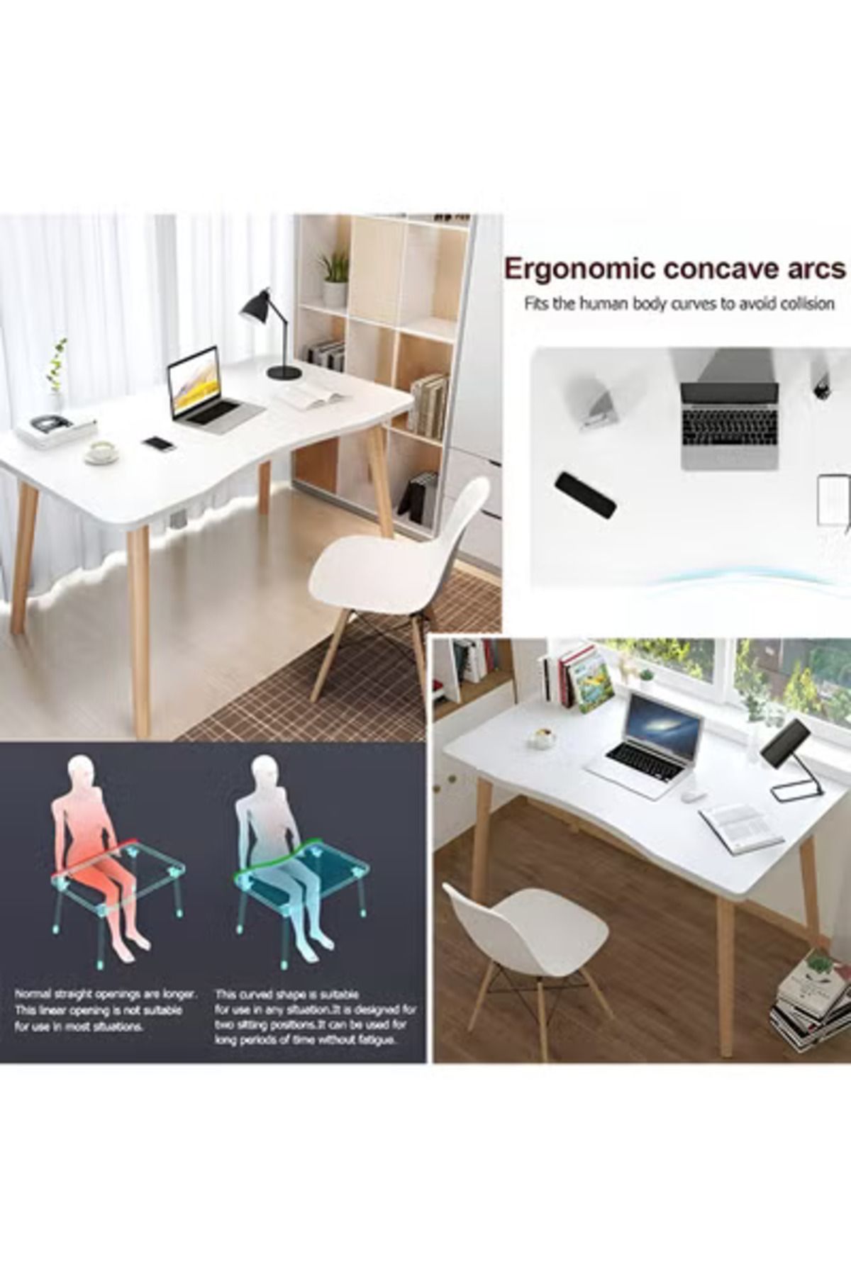 Taimi-Computer Desk, Study Writing Table, Gaming Desk Curved Edge Table Design 120x60x73cm - White 5
