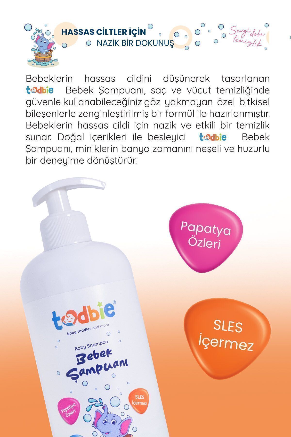 TODBİE 500 ml Bebek Ve Çocuk Şampuanı,saç&vücut,göz Yakmaz,alkolsüz,parabensiz,konak Önleyici,sles Içermez fotoğrafı 5 (önizleme)