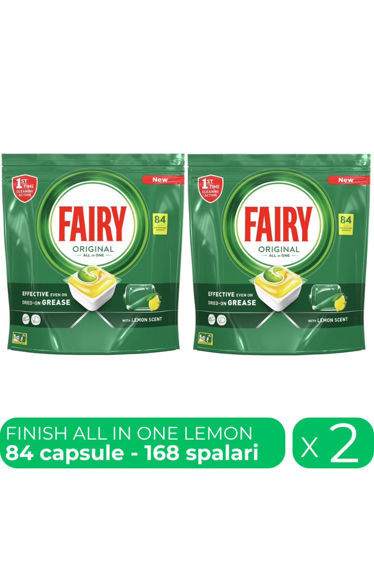 Fairy All In One Lemon, Detergent Automat Vase, 2 Pachete X 84 Capsule, 168 Spalari - One Size