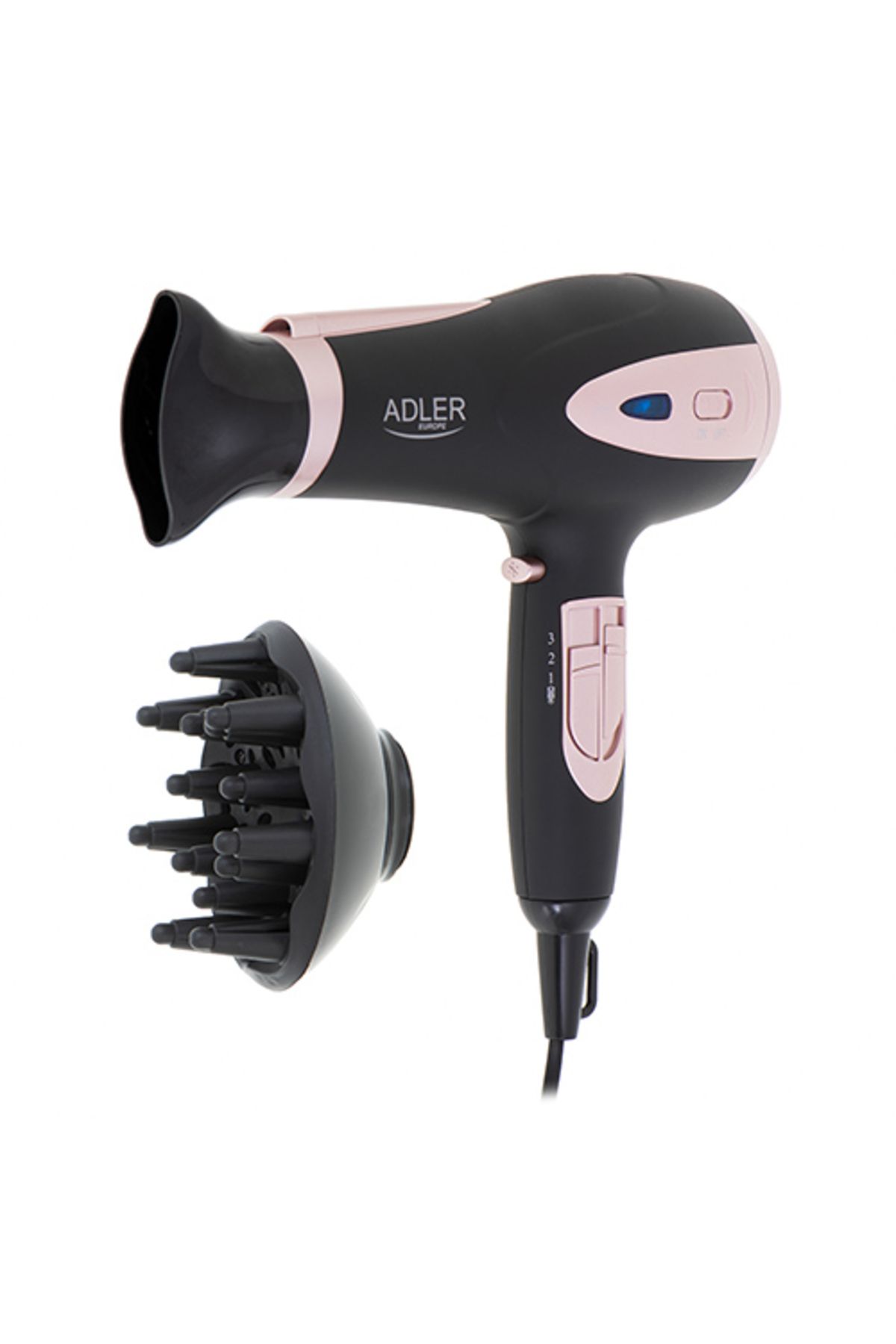adler Uscător De Păr Ad2248b, Negru, Difuzor, 2200w, Ionizare, 2 Viteze, 3 Setări De Temperatură - One Size