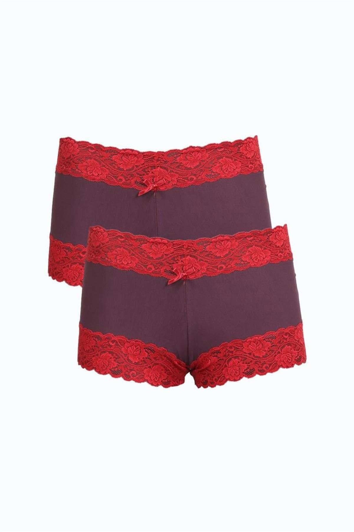 Celira Kadın Pamuklu 2li Boxer Mürdüm 40277