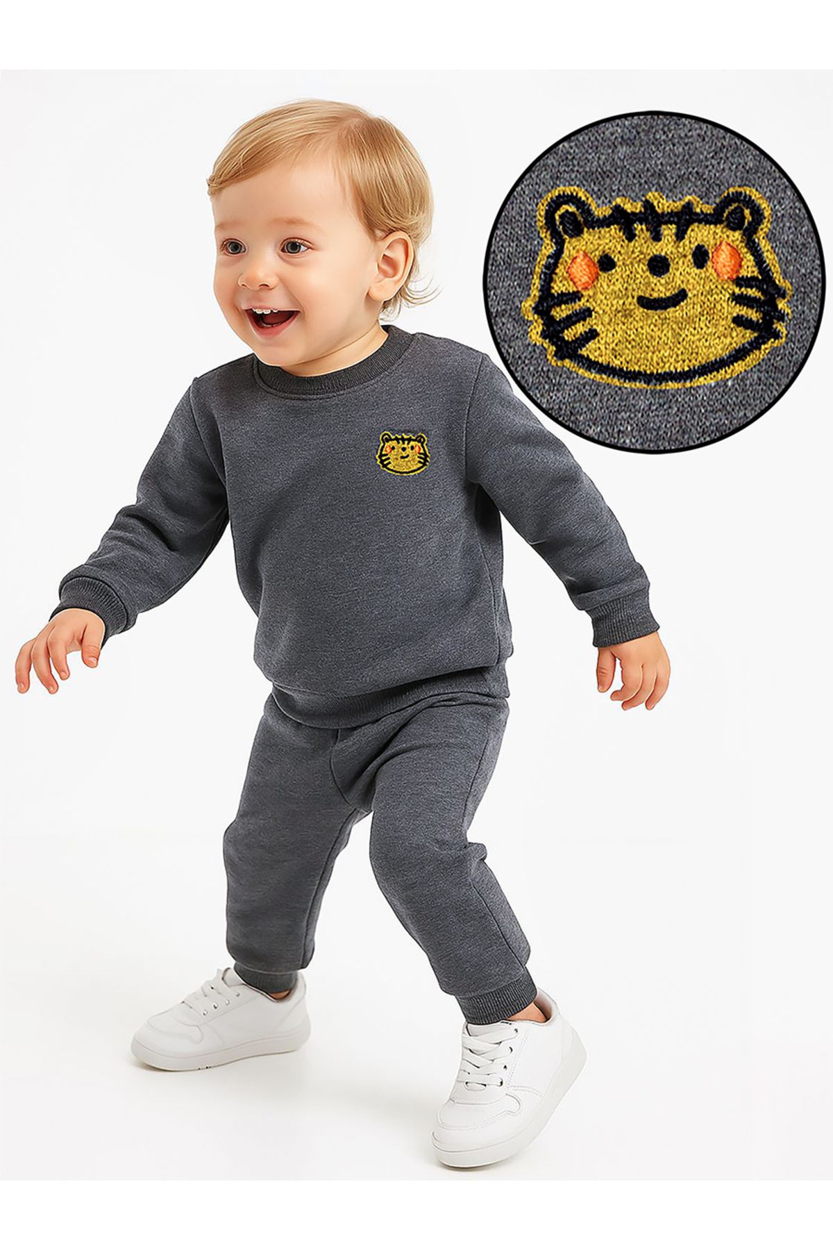 Denokids Ciemnoszary Komplet Dresowy Dla Chłopca Cat Baby Mężczyzna - 24-36 miesięcy