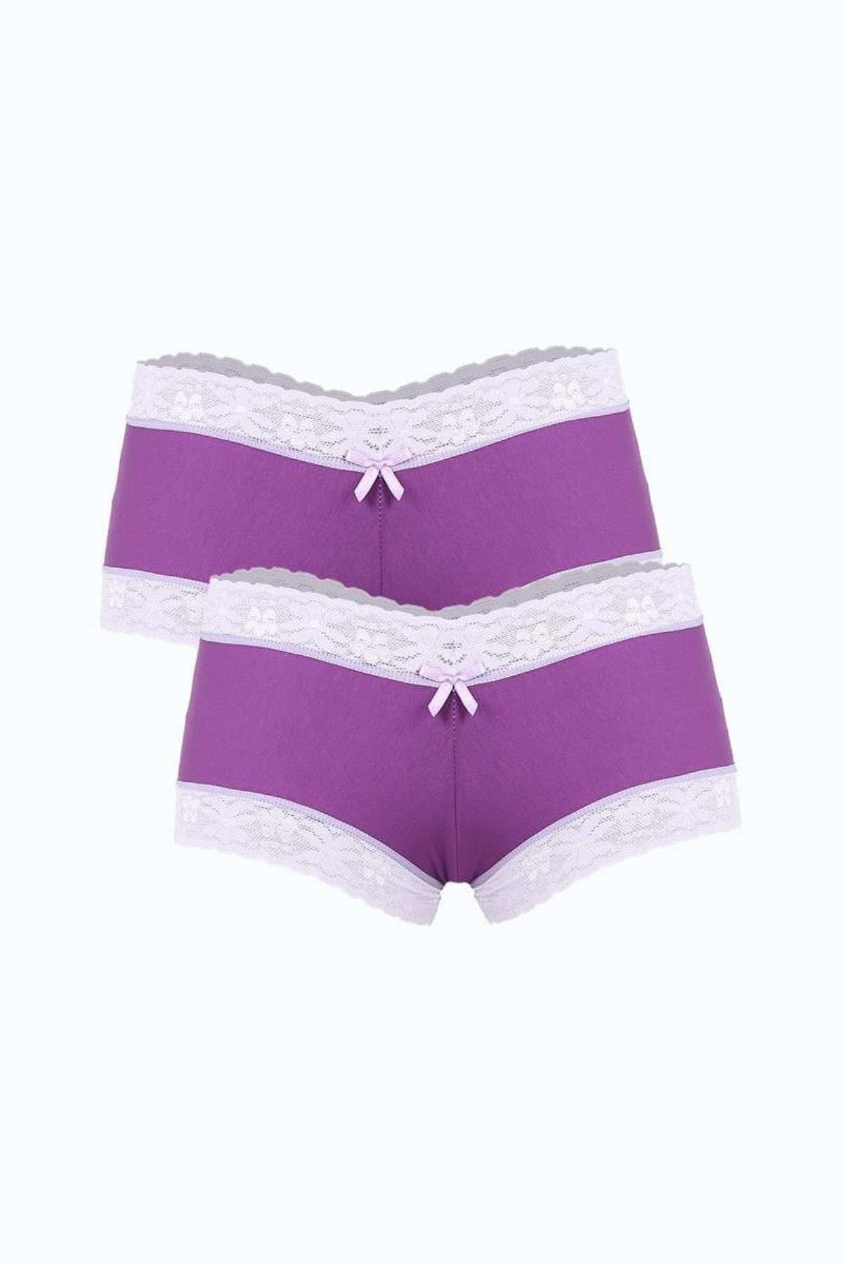 Celira Kadın Pamuklu 2li Boxer Mor 40278