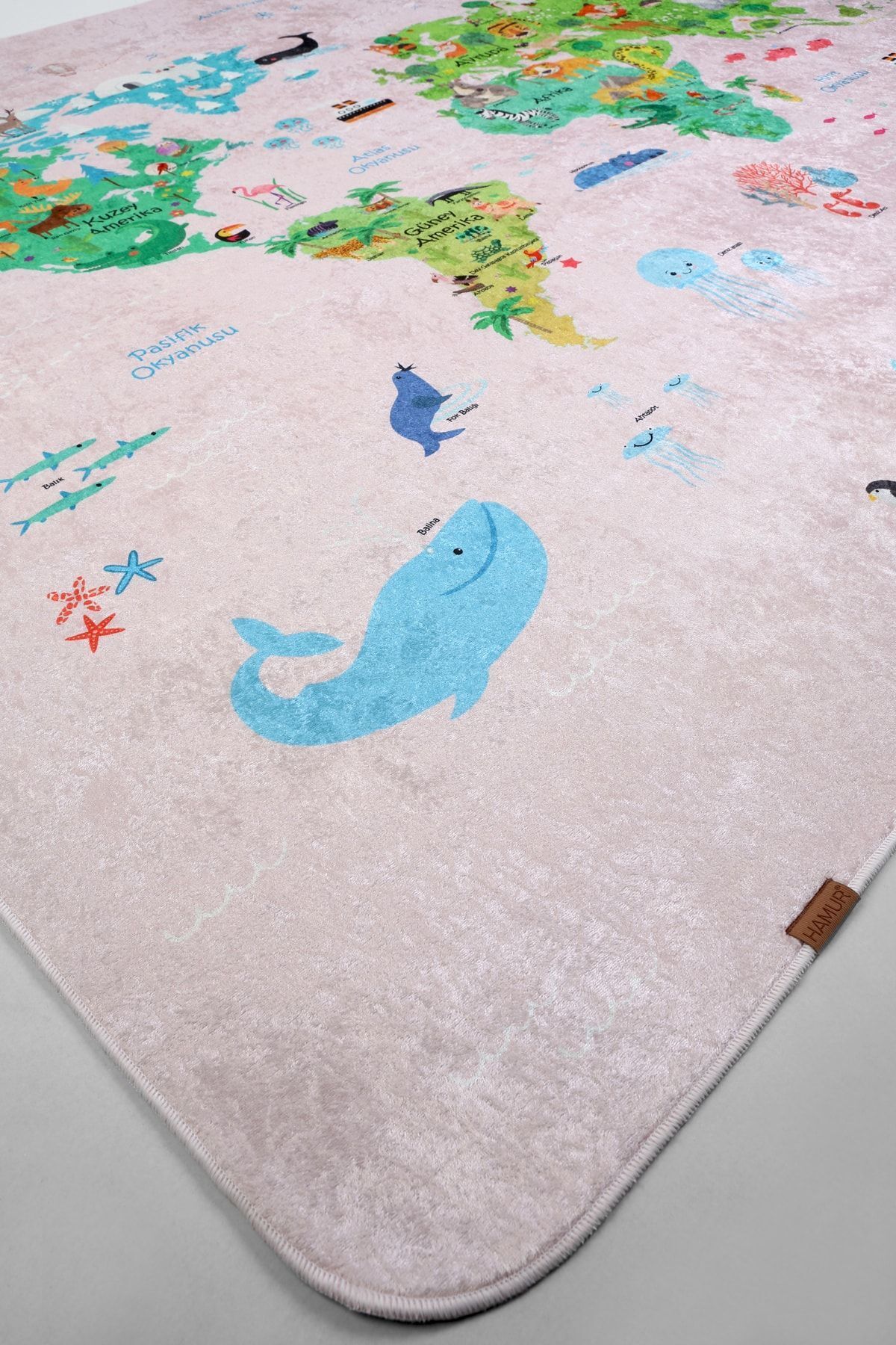 HAMUR Dünya Haritası Oyun Matı Bebek Çocuk Halısı Pembe Yenidoğan Yumuşak Aktivite Etkinlik Örtüsü fotoğrafı 3 (önizleme)
