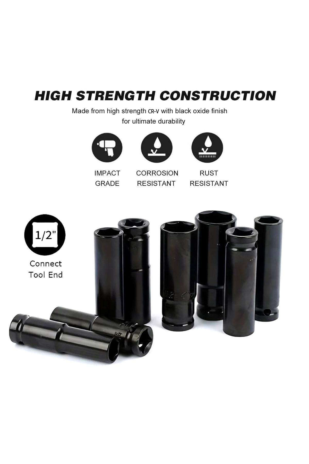 Generic-15PCS 1/2" Drive Deep Impact Socket Set CR-V Steel 8-32mm Metric Hex Sockets with Carry Case 3