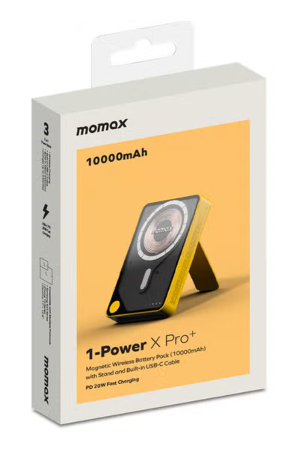 Momax-1-Power X PRO+ 10000mAh Mag Wireless Power Bank with Stand and Built-in USB-C Cable Yellow 4
