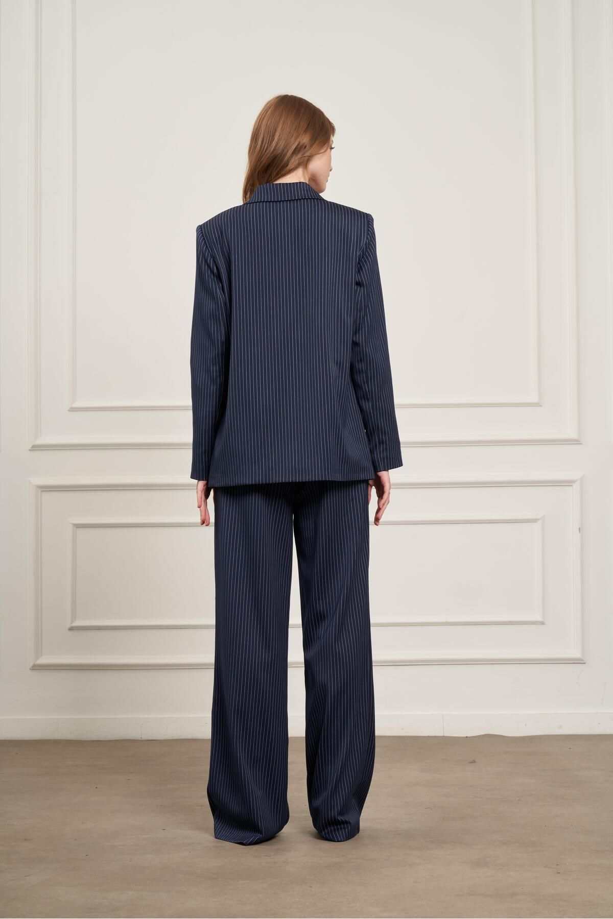 FTZ WOMEN-Women's Striped Suit - Navy Blue 31077 6