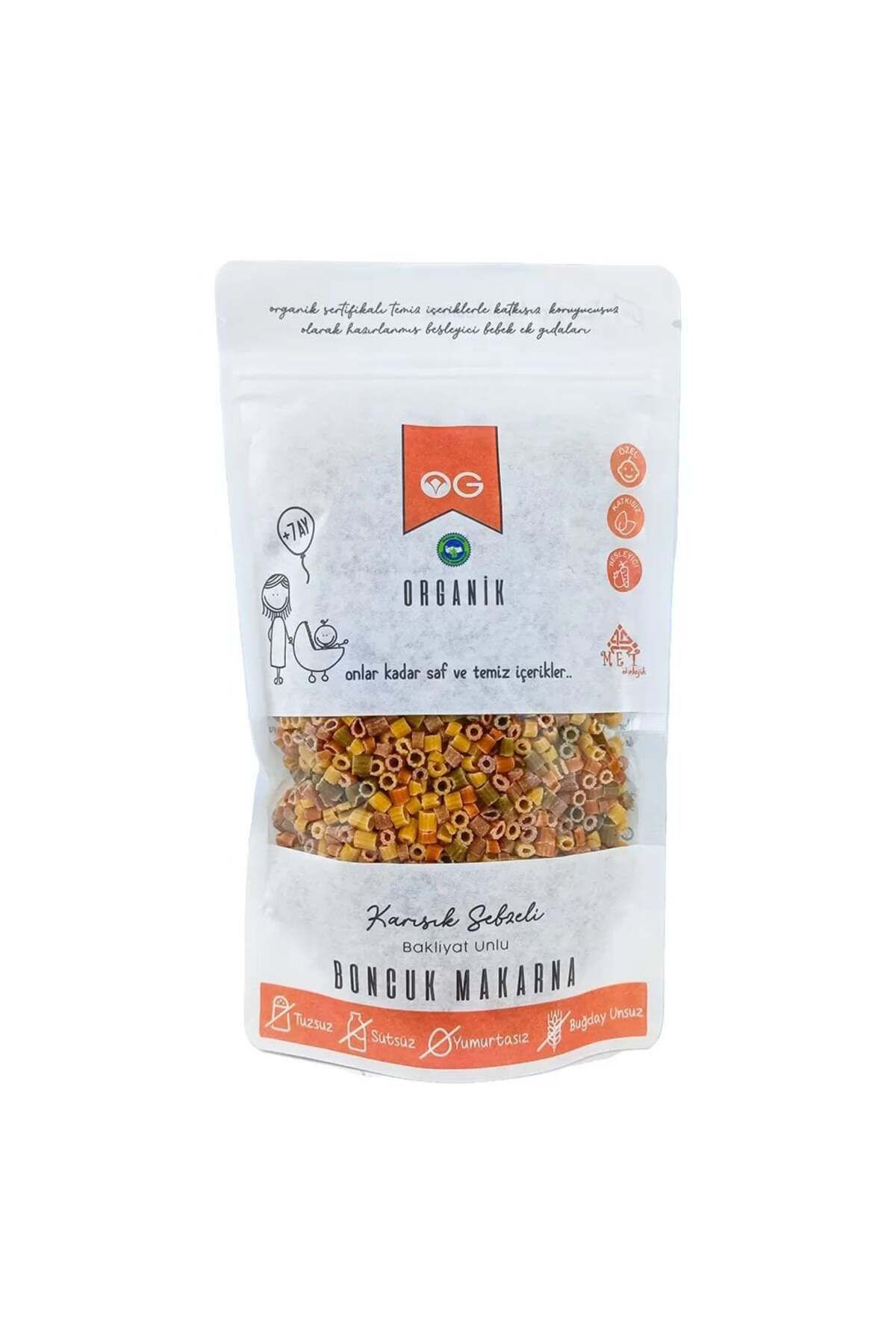 OG natural Organik Karışık Sebzeli Bakliyat Unlu Boncuk Makarna 200 Gr