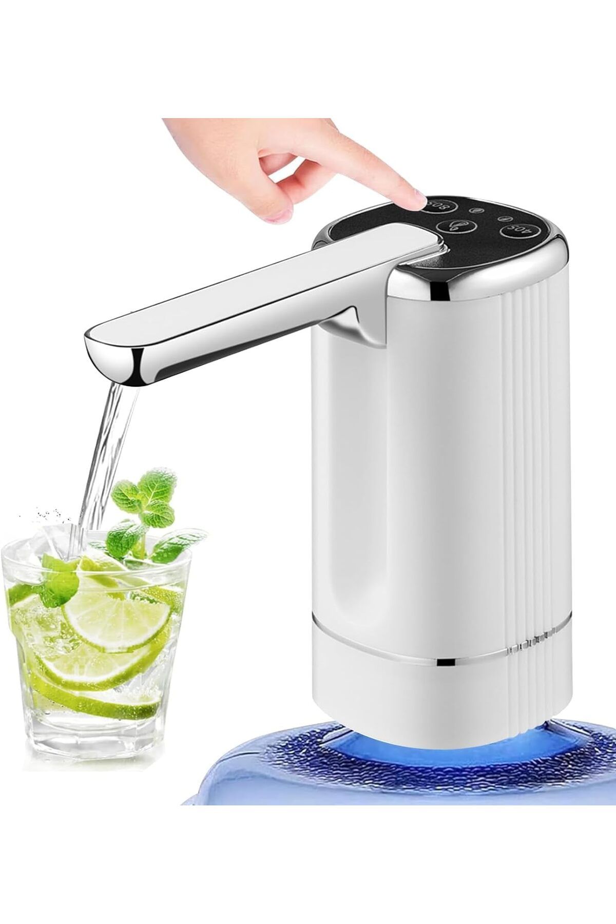 COOYA-Electric Foldable Water Bottle Pump, Timing & Quantitative Three Modes Type-C Charging (White) 1