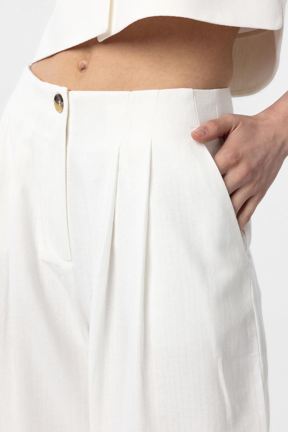 Antioch-White Linen Blended Women's Culotte Trousers 3