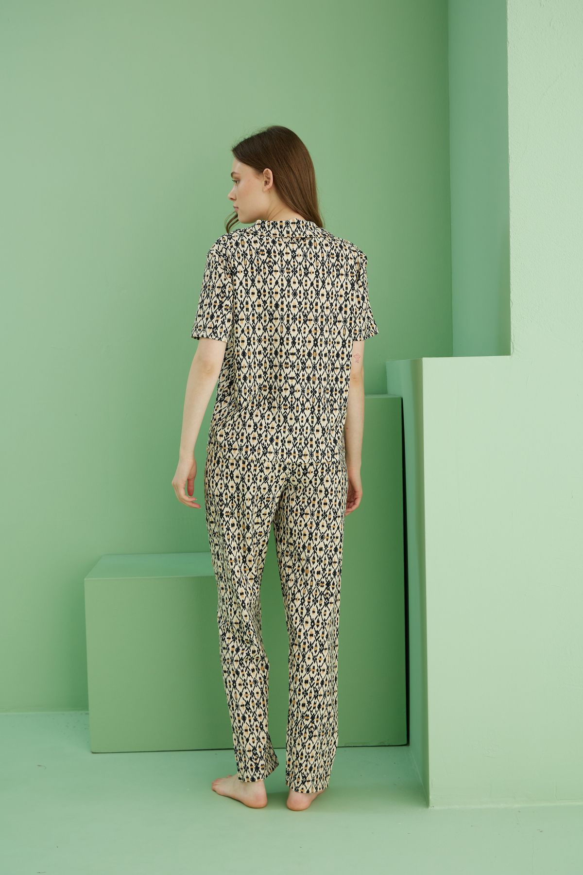 Siyah İnci-Ecru Patterned Burlap Pajama Set 25118549 3