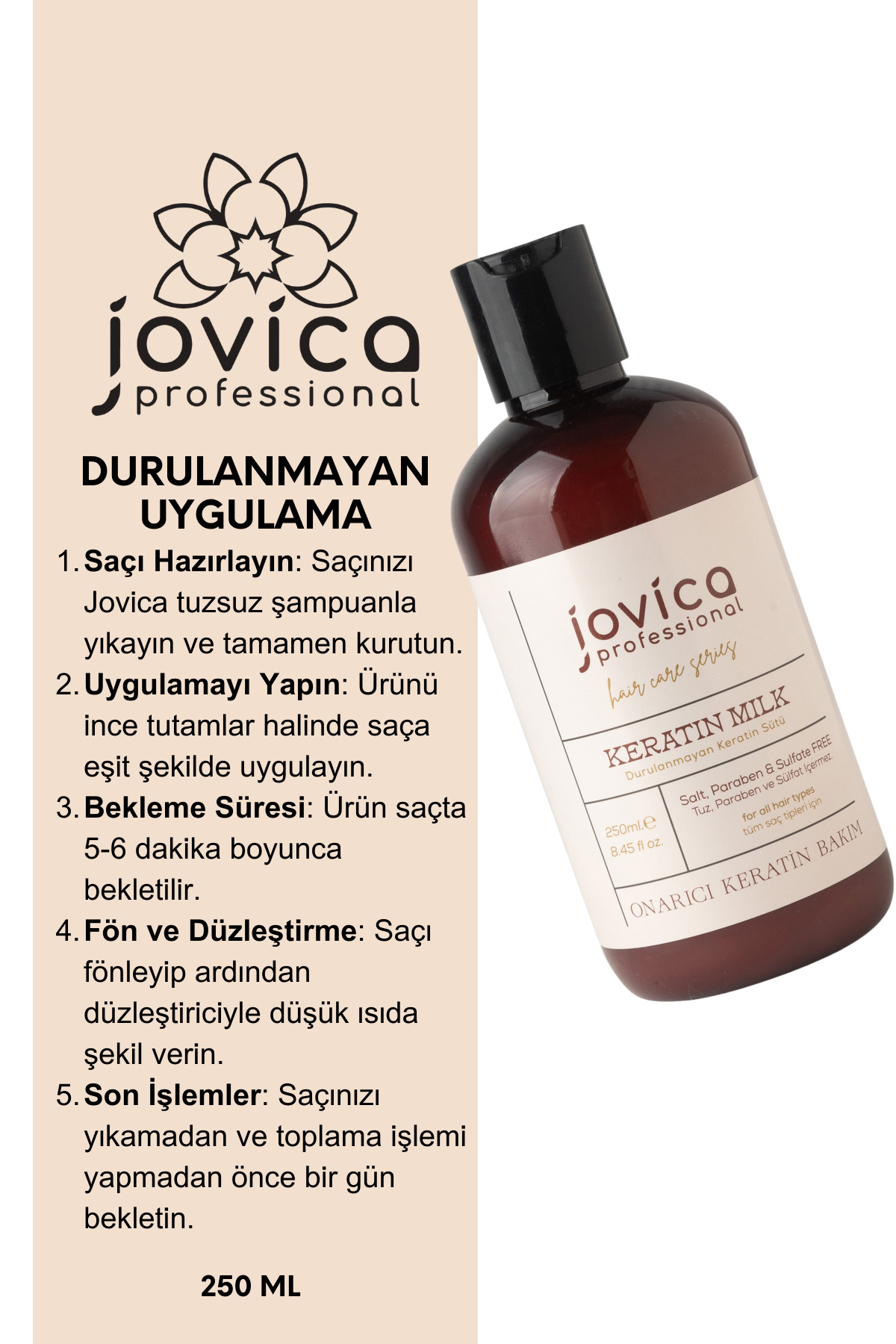 Düzleştirme Etkili Durulanmayan Paraben&sülfat Içermeyen Keratin Sütü 250 ml — 8682858217599 — تصویر 3 از 4