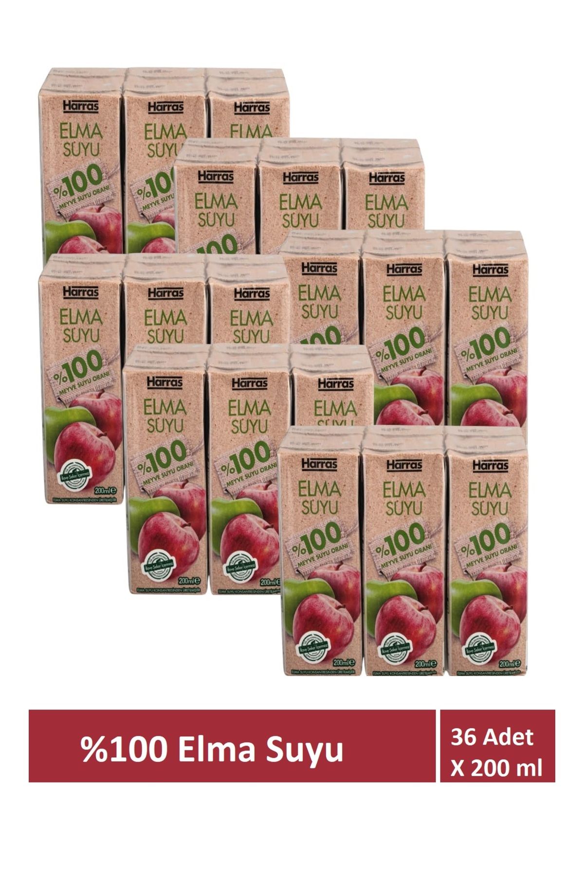 Harras Elma Suyu %100 Meyve Suyu Oranı Şeker İlavesiz 36 Adet X 200 ml
