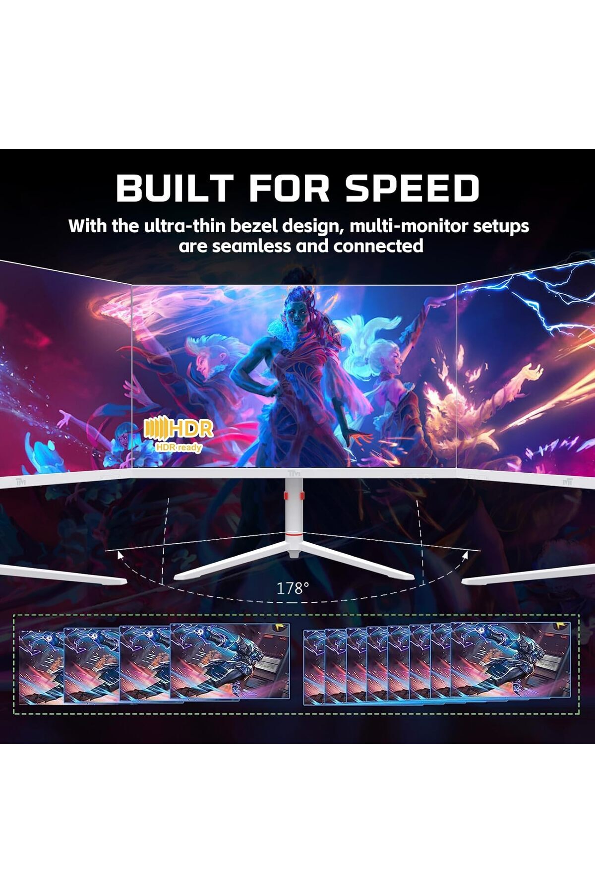 Twisted Minds-شاشة ألعاب TMA27FHD180IPS مقاس 27 بوصة، FHD، 180 هرتز IPS، 1 مللي ثانية، HDMI 2.1، HDR400، حامل قابل للتعديل، أبيض 3