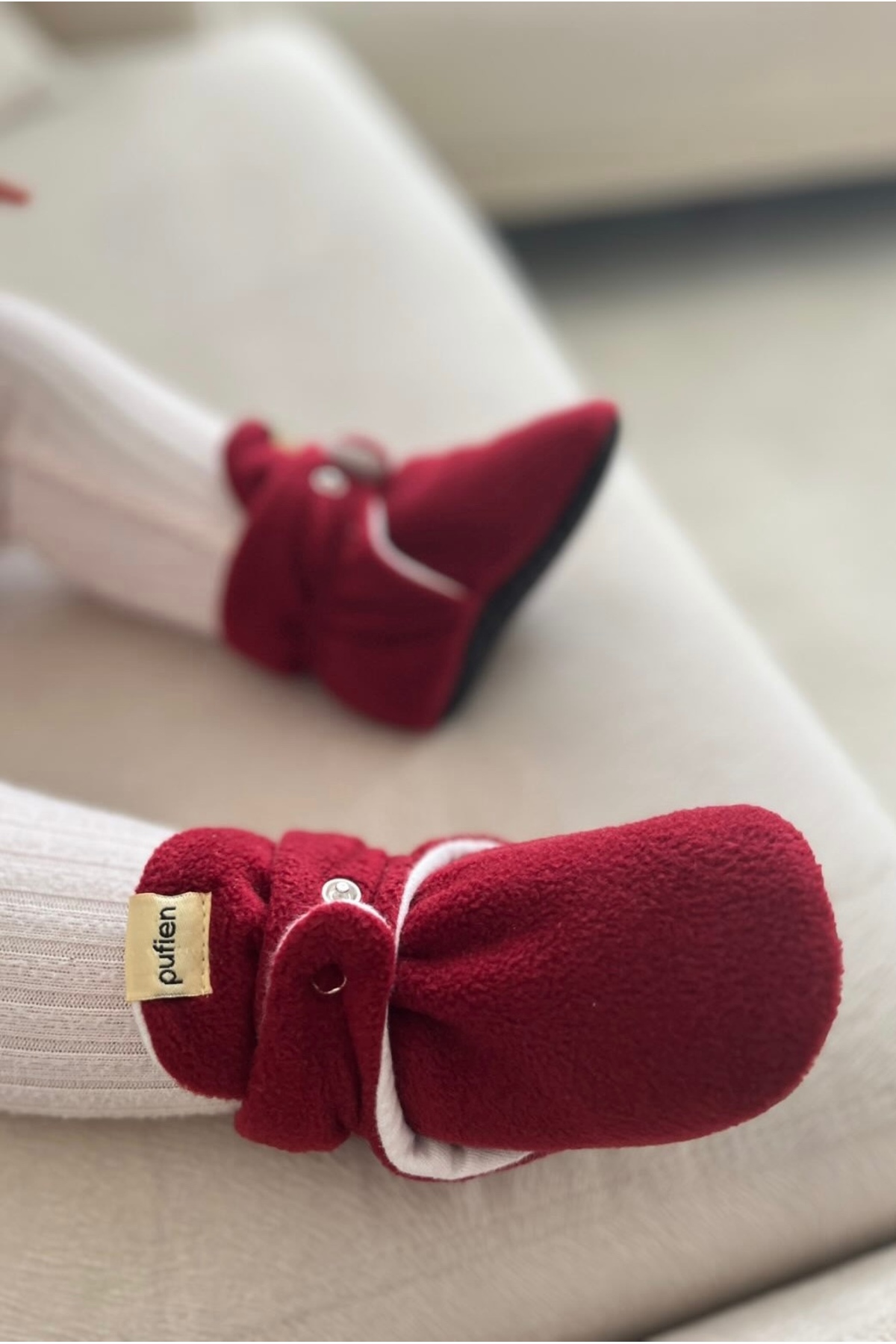 pufien Organik Pamuk Astarlı, Bebek İlk Adım Ayakkabısı, Kaydırmaz Taban, Bebek Pandufu, Kırmızı Patik fotoğrafı 2 (önizleme)