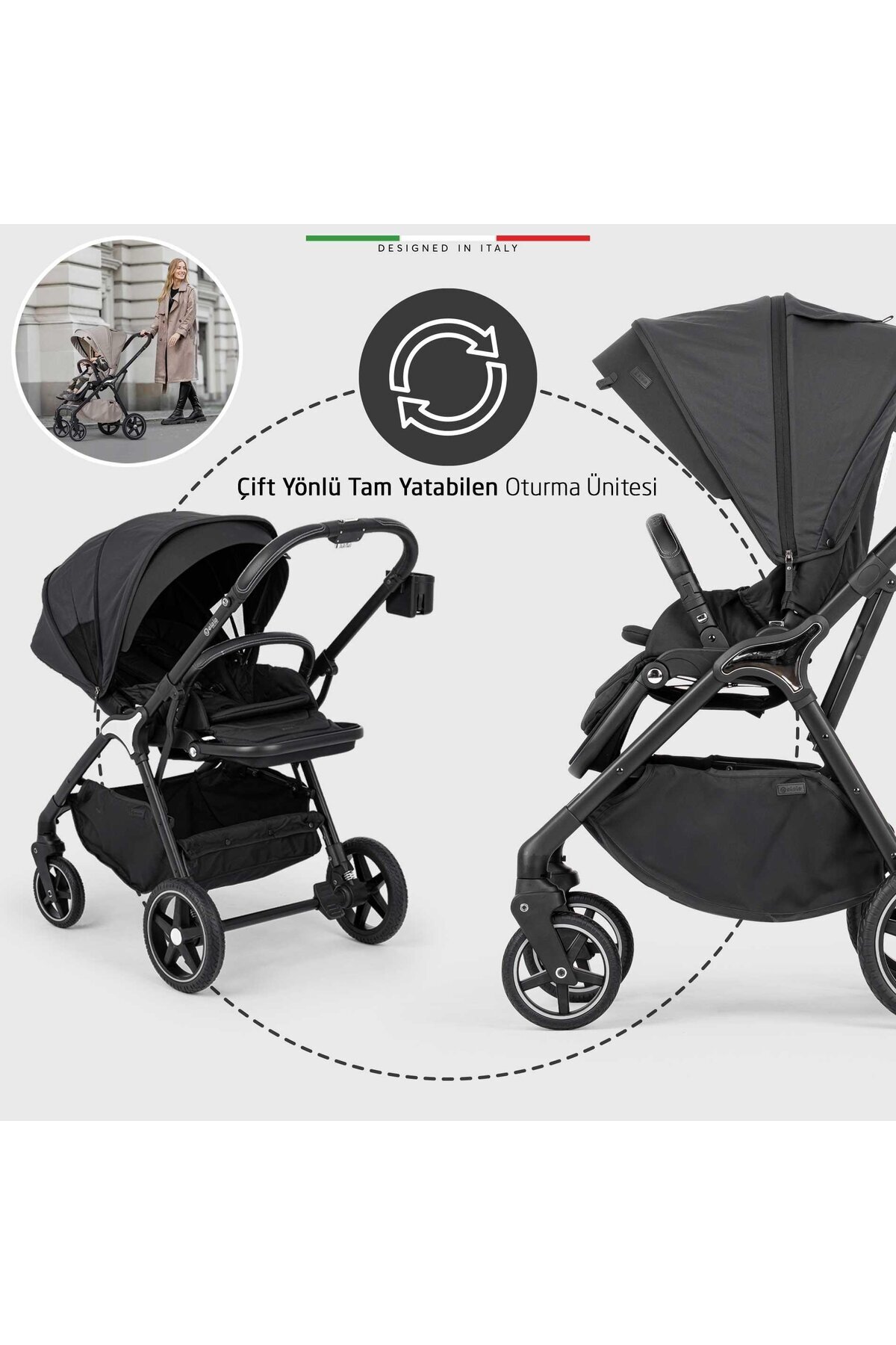 Elele Hera Çift Yönlü Bebek Arabası Silver Siyah fotoğrafı 3 (önizleme)