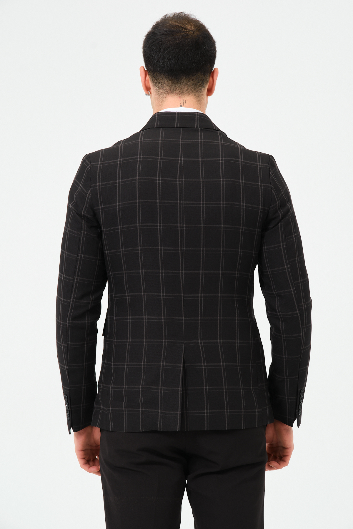 Pierre Cassi-Plaid Patterned Black Blazer - Regular Fit 6
