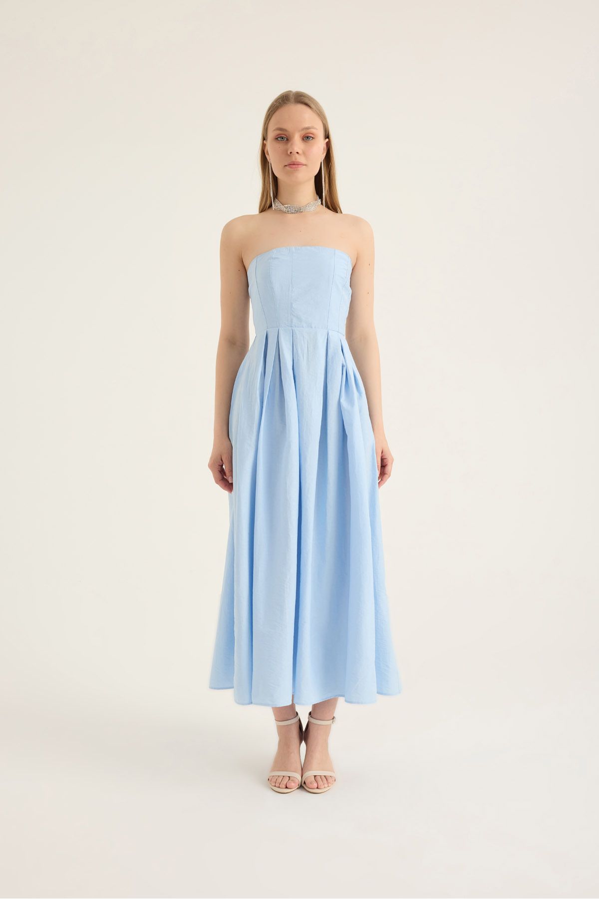 SEVİLEN Rochie De Vară Midi Fără Bretele Femeie - M