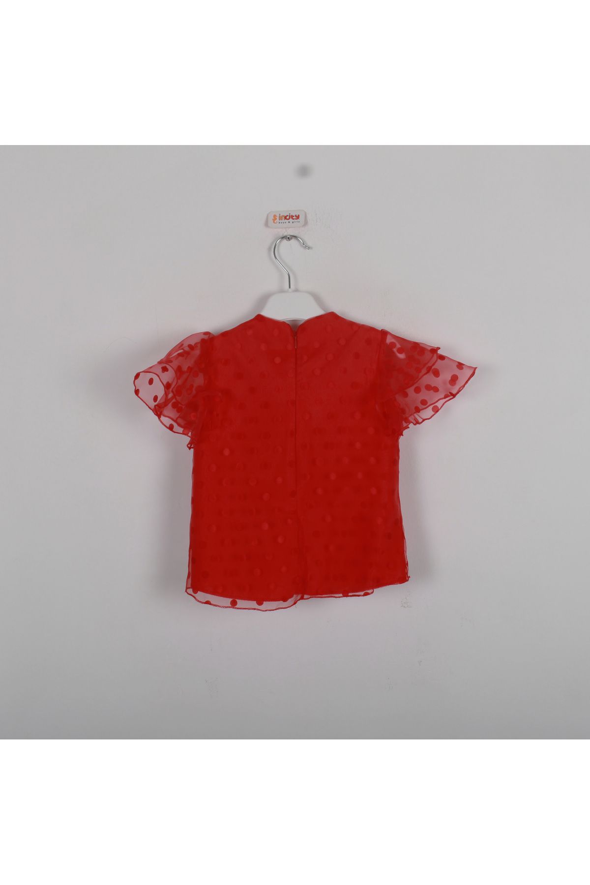 incity-Girl's Tulle Detailed Red Blouse 2