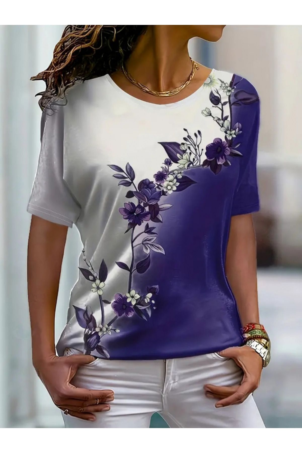 velmorafashion Kadın Kısa Kollu çiçek Desenli Süprem Bluz