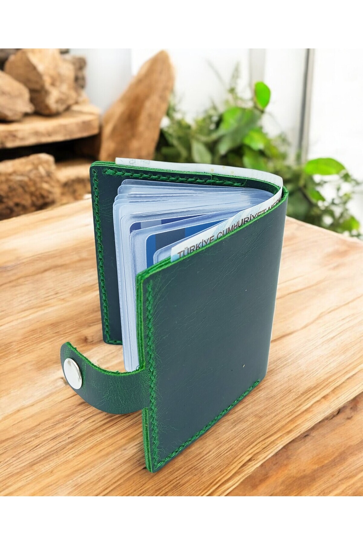 KUVARK-Multi-Compartment Transparent Compartment Wallet - Business Card Holder |   Genuine Cowhide |   Handmade 3