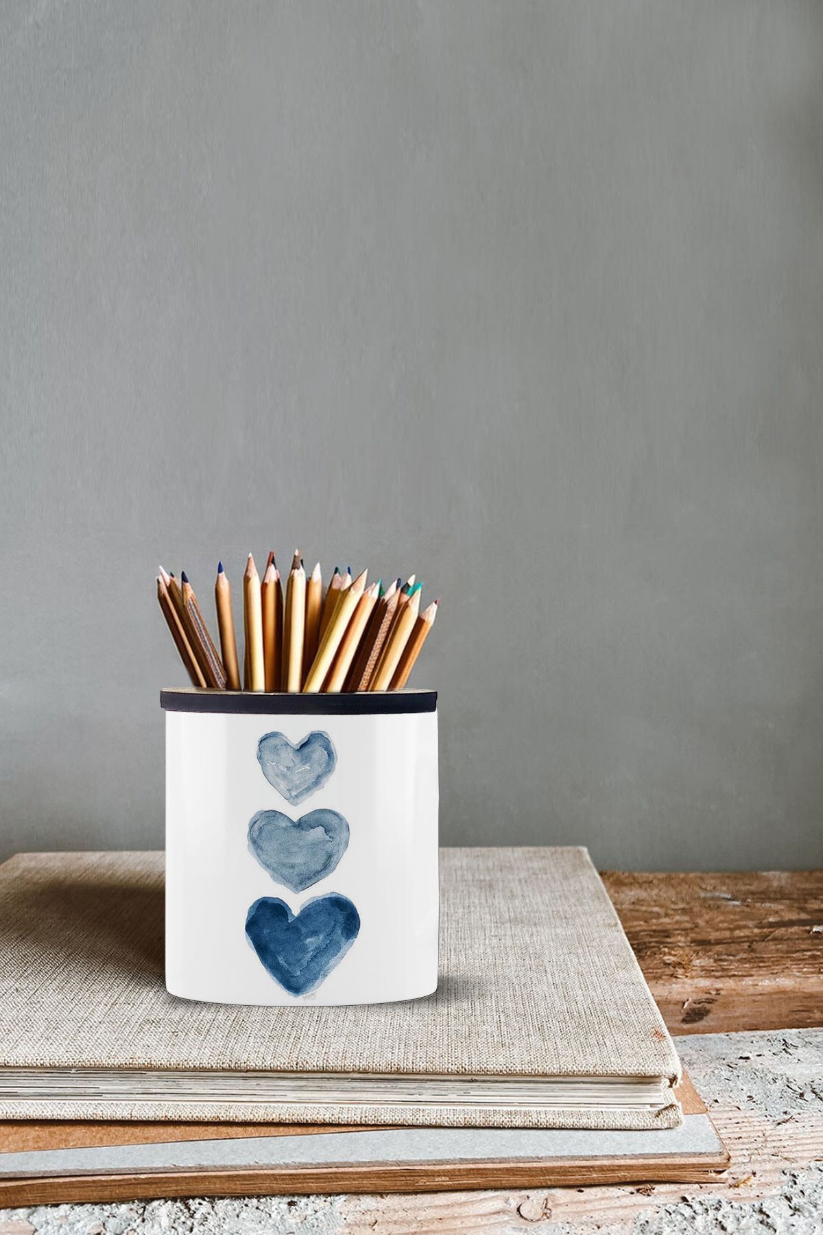 Bytwo Suport Pentru Stilou Vizual Triple Blue Heart, Înălțime De 9 Cm, Imprimare În Două Sensuri - One Size