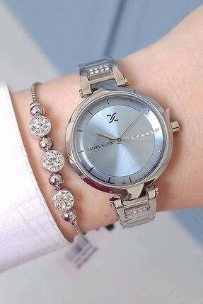 Daniel Klein Mavi Kadranlı Çelik Bilezik Taşlı Kadın Kol Saati + Zirkon Taşlı...