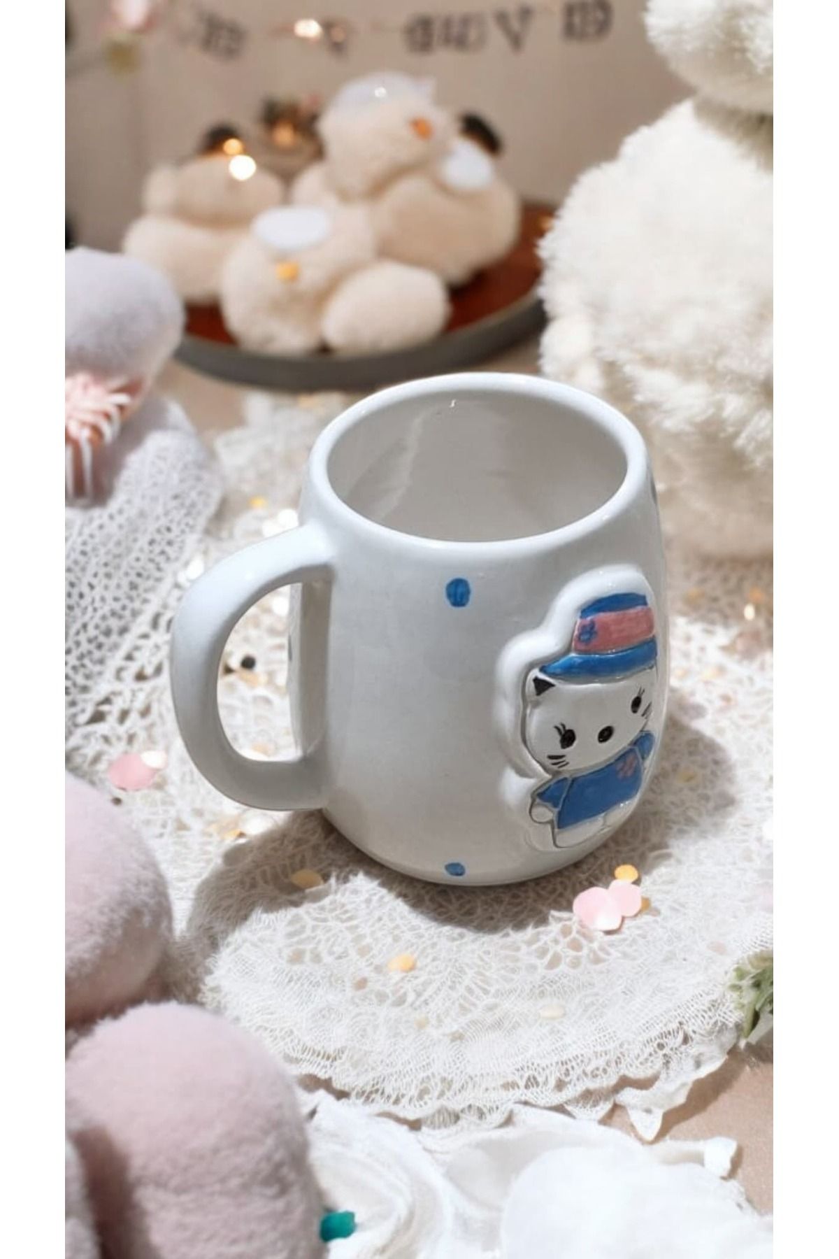seda seramik-Handmade Hello Kitty Figured Mug with Engraved Hat 400 ml 5