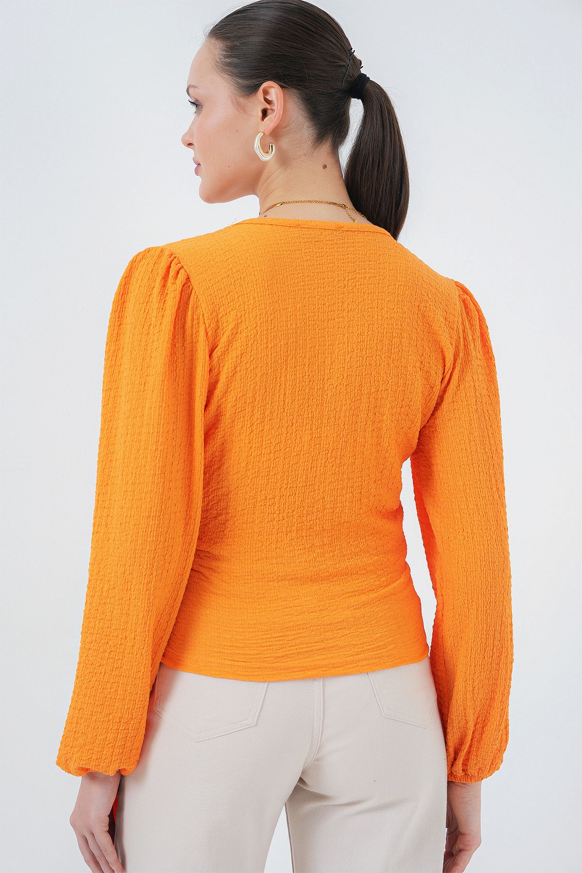 Bigdart-0441 Wrap Knitted Blouse - Orange 5